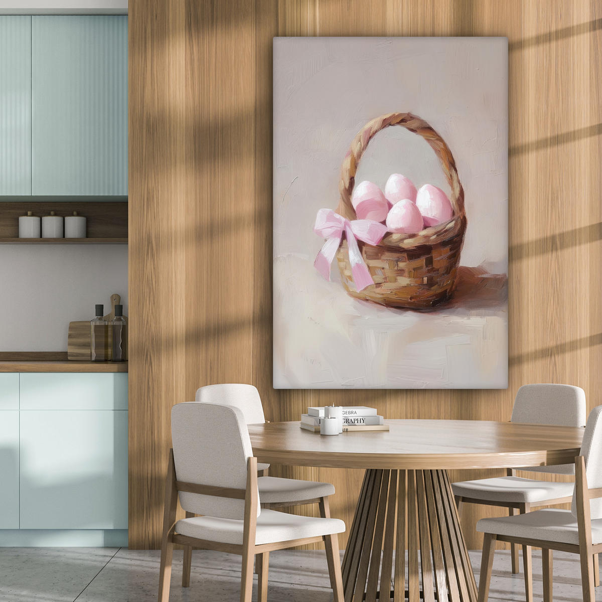 LEINWANDBILD Korb - Eier - Rosa Deko Groß 90x140 cm - Beige, Textil (90/140cm) - MuchoWow