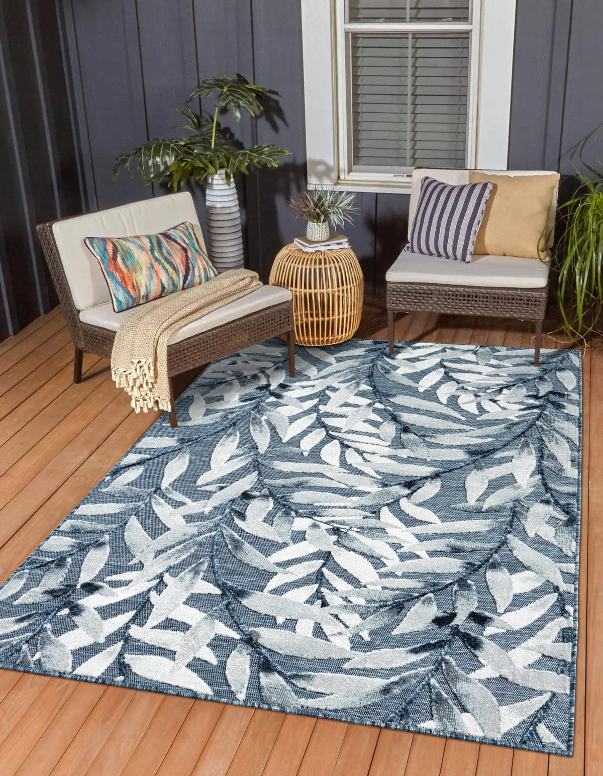 OUTDOORTEPPICH Laurel Dunkelblau,Hellgrau,Anthrazit 80/150 cm - Dunkelblau, Textil (80/150cm) - My-Rug