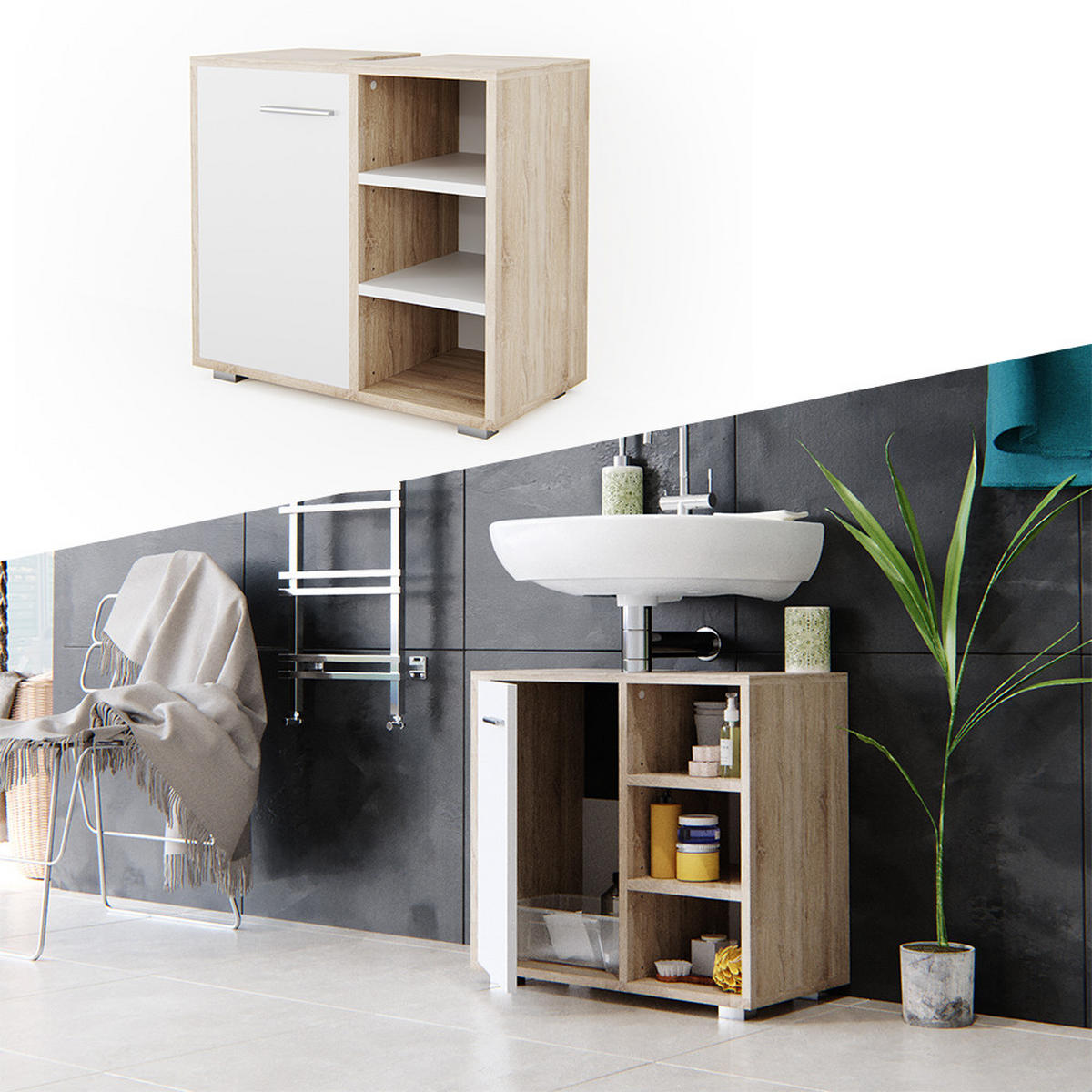 WASCHBECKENUNTERSCHRANK Perry Sonoma 60 x 55.6 cm - Sonoma Eiche, Holzwerkstoff (60/55.6/31.1cm) - Vicco