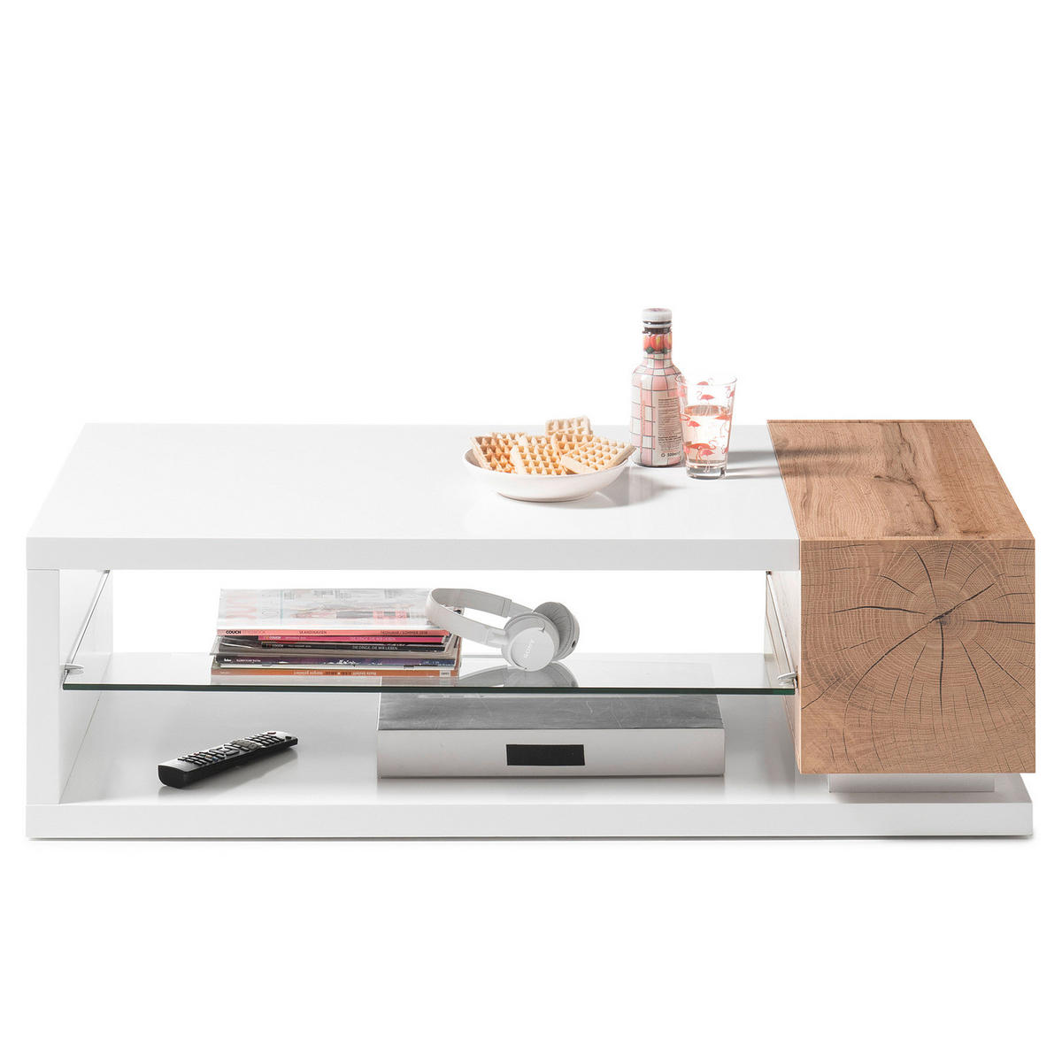 COUCHTISCH - Weiß / Eiche Dekor - Weiß/Braun, Holzwerkstoff (60/120/36cm) - home24