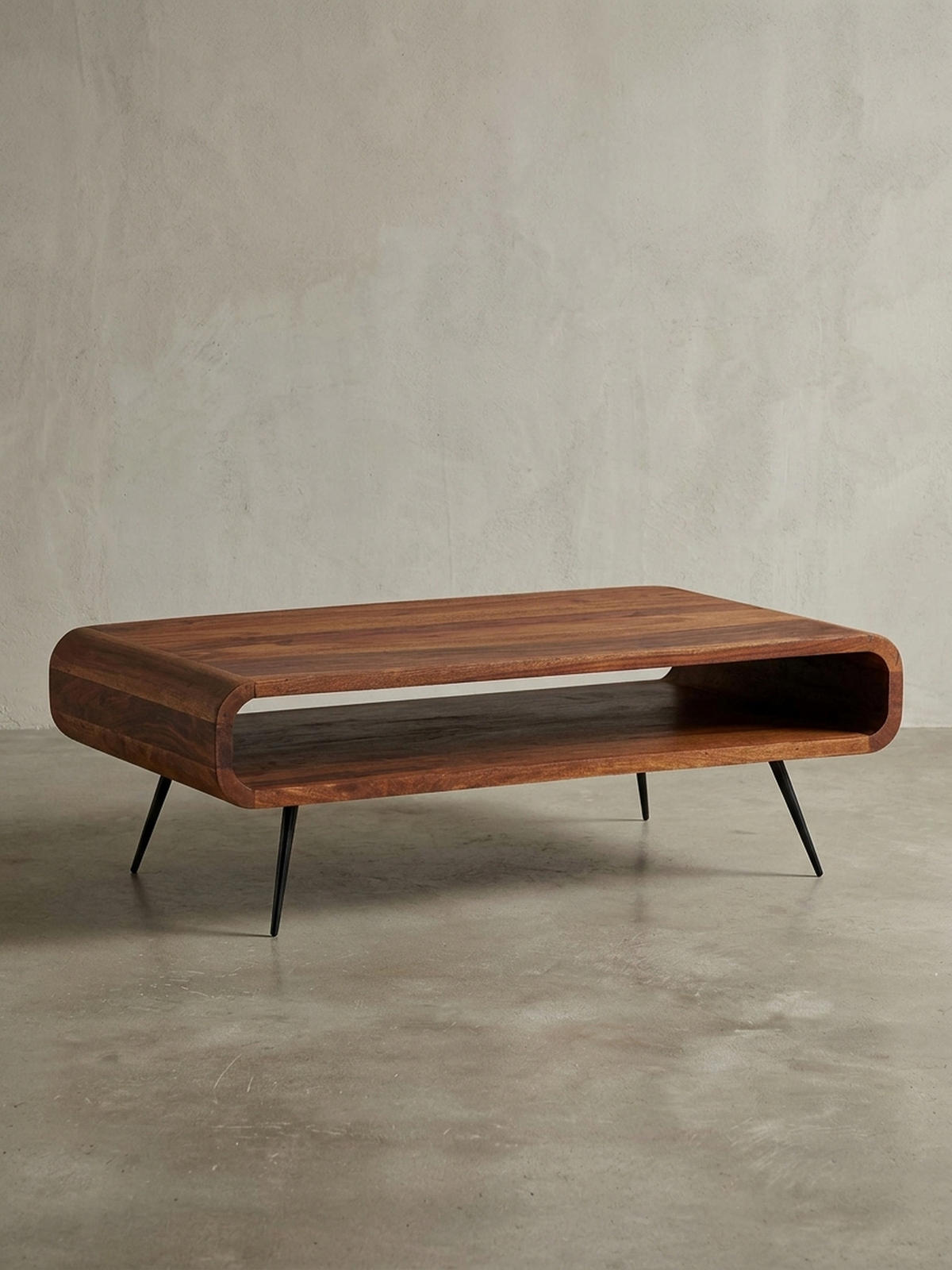 WOHNZIMMERTISCH Massivholz Sheesham, Modernes Design mit Staufach - Schwarz/Braun, Holz/Metall (55/90/30cm) - KADIMA DESIGN