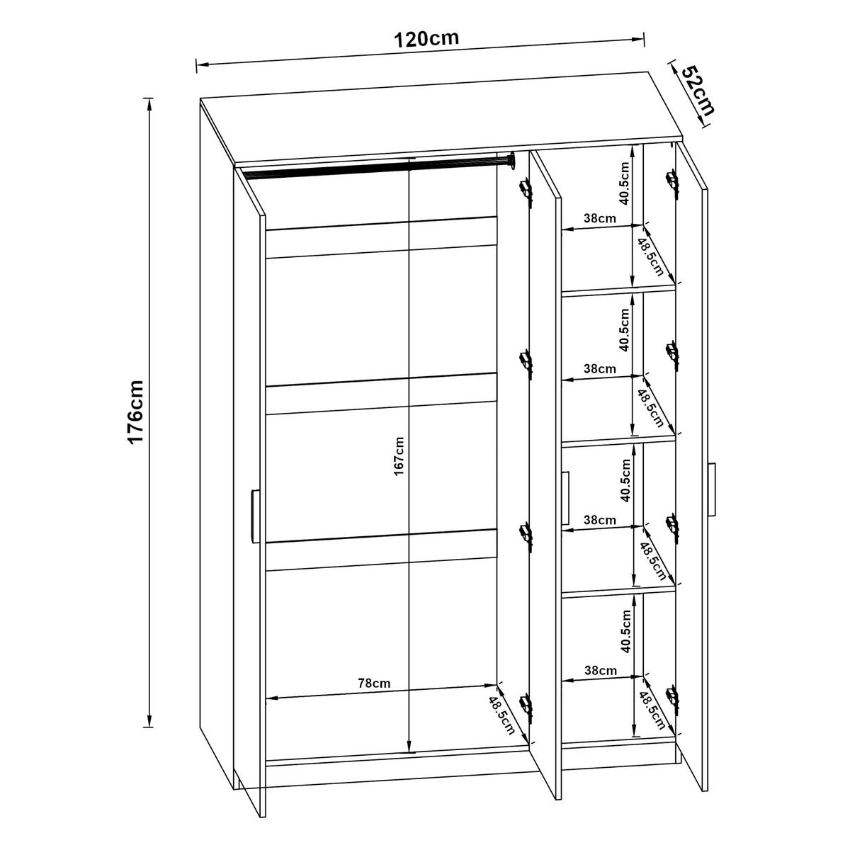 KLEIDERSCHRANK Eiselfing - Eichefarben, Holzwerkstoff (120/176/52cm) - [en.casa]