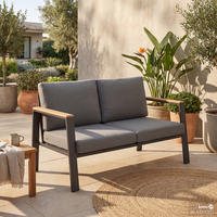 2-SITZER LOUNGESOFA - Aluminium / Polyester - Anthrazit - Anthrazit/Braun, Holz/Textil (132/74/75cm) - home24