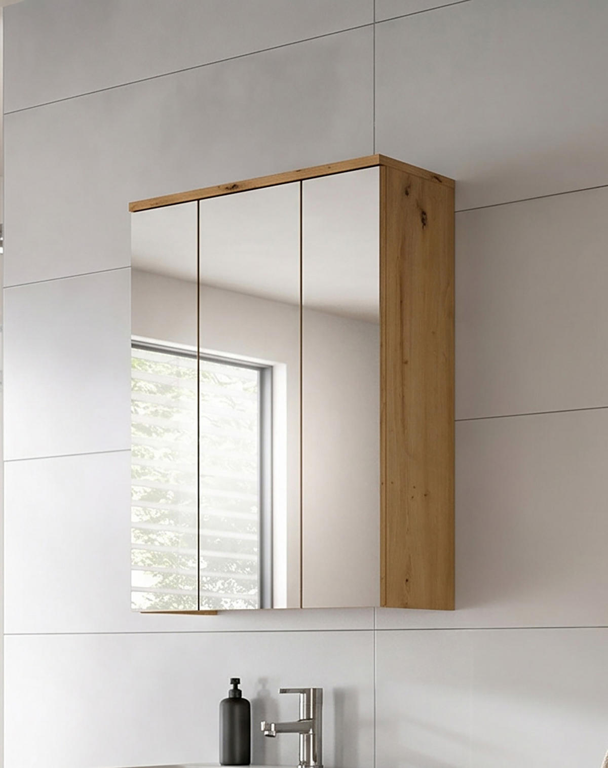 SPIEGELSCHRANK Flint Bad in Rauchsilber Nachbildung und Spiegelglas B/H/T: 60x77x21 cm - Eiche Artisan, Holz (60/77/21cm) - Homes & Jones
