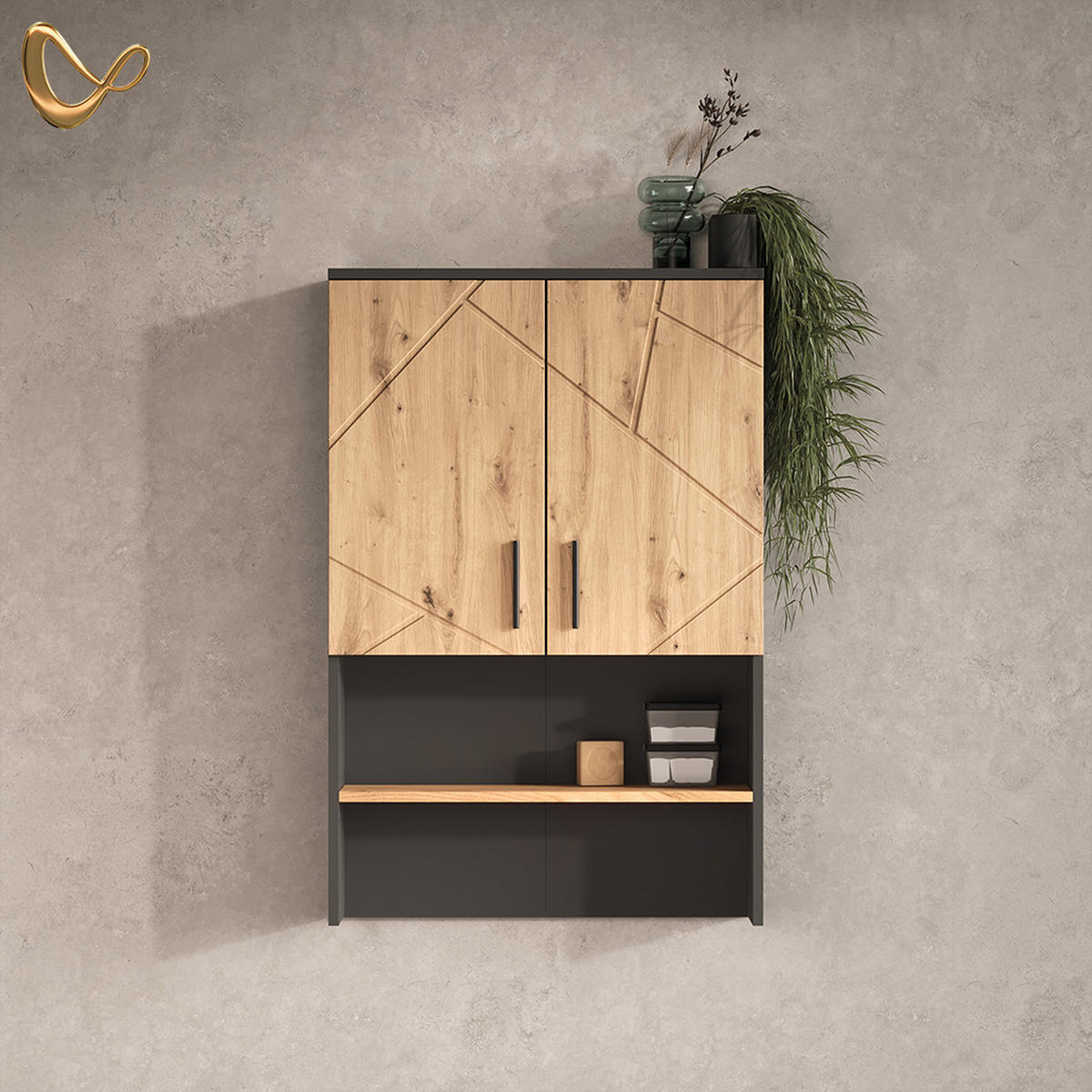 AUFBAU FÜR WASCHMASCHINENSCHRANK Ronco, Anthrazit/Artisan-Eiche, 68 x 103.5 cm mit 2 Türen - Anthrazit/Eiche Artisan, Holzwerkstoff (68/103.5/30cm) - Livinity®
