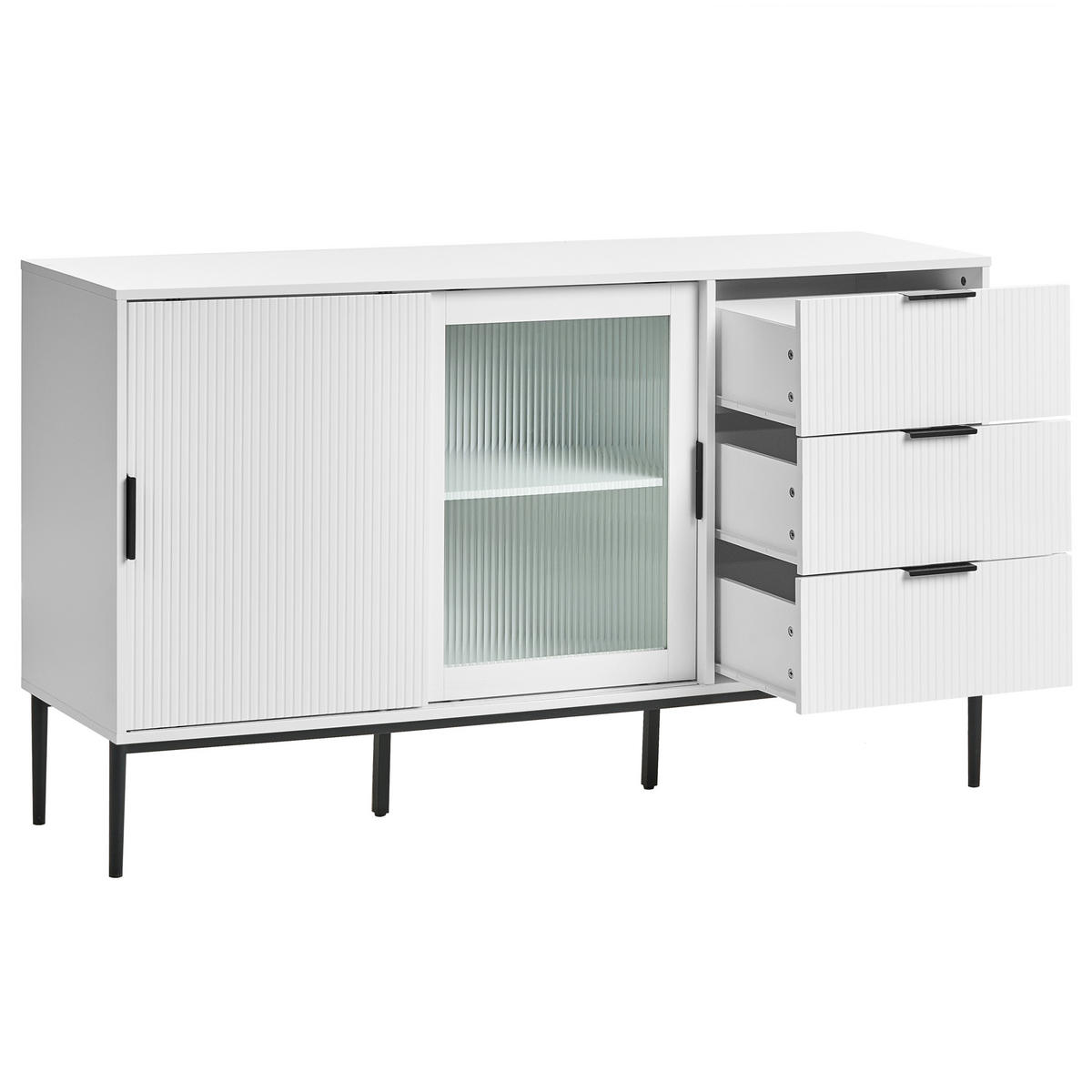 SIDEBOARD se skleněnými dveřmi Bílý Leduc - bílá, kompozitní dřevo (150/86/40cm) - Beliani