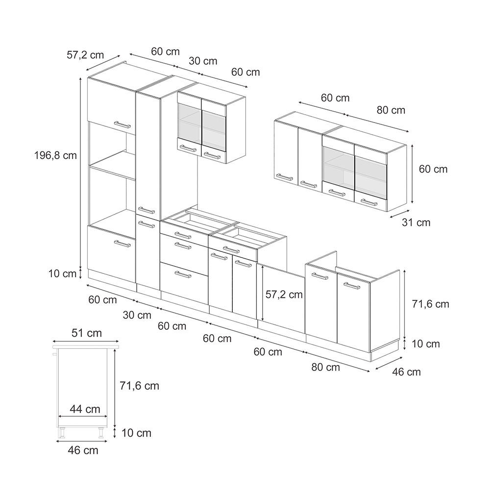 KÜCHENZEILE R-Line Goldkraft Eiche/Weiß 350 cm AP Eiche - Honigeiche/Eiche Wotan, Holzwerkstoff (350/81.6/60cm) - Vicco