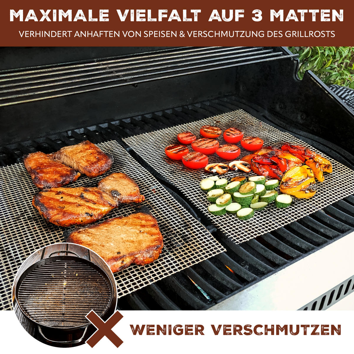 GRILLMATTE 3er-Set, beigefasergewebe - Naturfarben, Kunststoff (36/0.5/42cm) - bremermann
