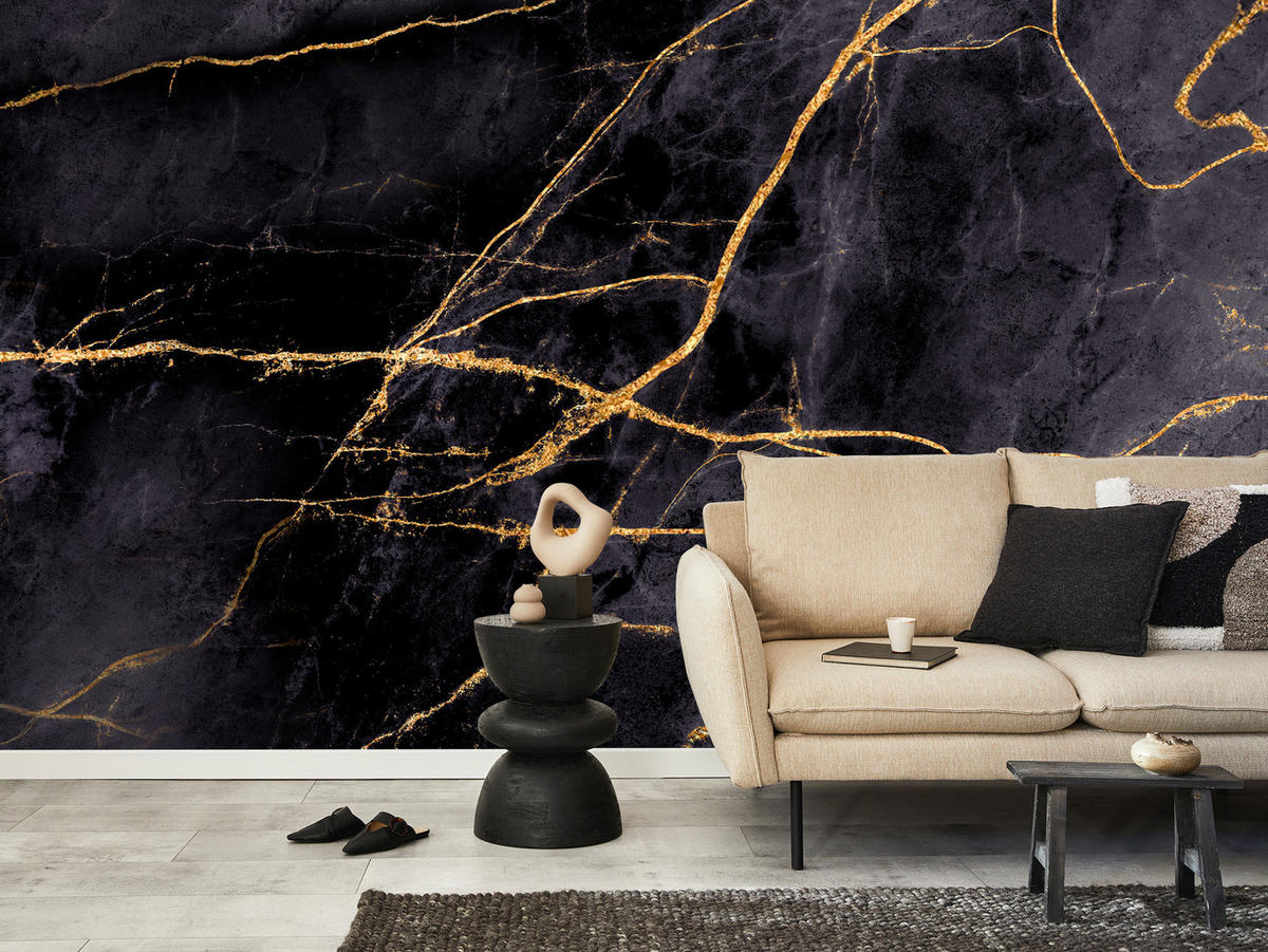 FOTOTAPETE Marmor Muster Abstraktion Glamour 200x140 - Beige/Schwarz, Papier (200/140cm) - Muralo