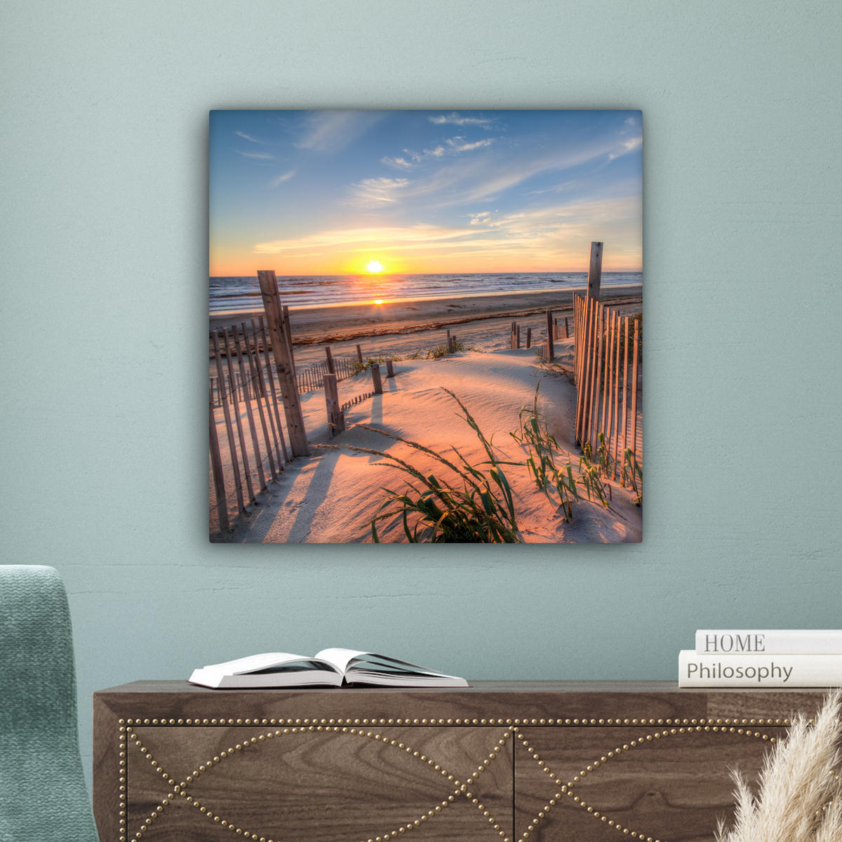 LEINWANDBILD Strand - Meer - Düne - Sonnenuntergang - Landschaft 50x50 cm - Beige, Textil (50/50cm) - MuchoWow