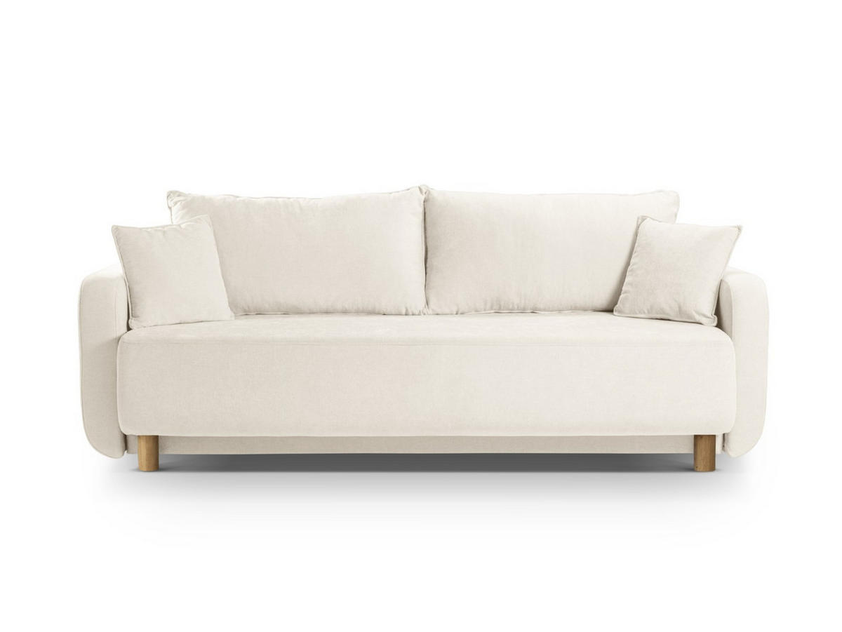 SOFA ausklappbar mit Bettkasten Elen aus strukturiertem Stoff elfenbein 3 Sitzplätze - Creme, Textil (231/86/106cm) - Micadoni