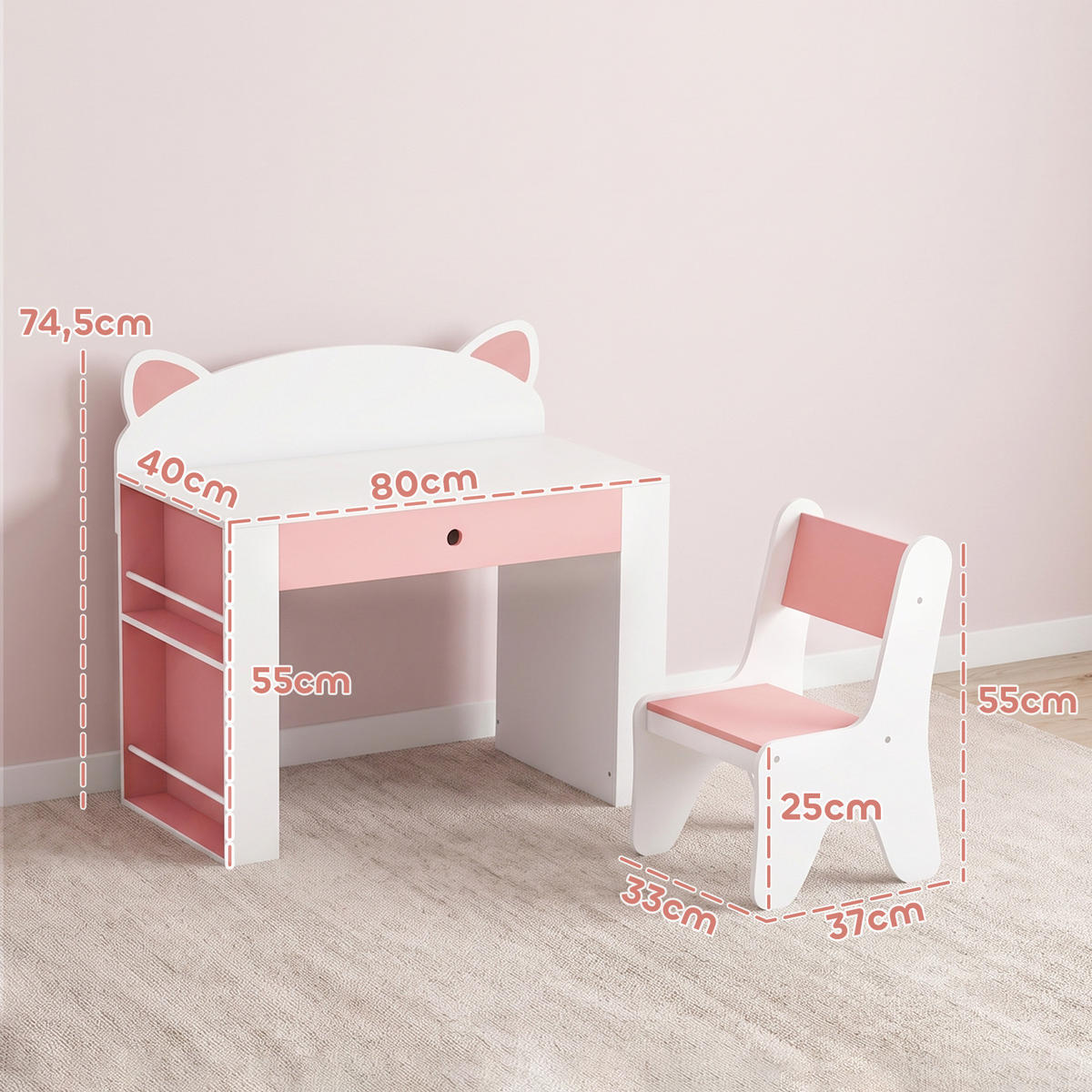 KINDERSITZGRUPPE 2er Set Spanplatte MDF Rosa - Rosa/Weiß, Holzwerkstoff (41.2/74.5/80cm) - AIYAPLAY