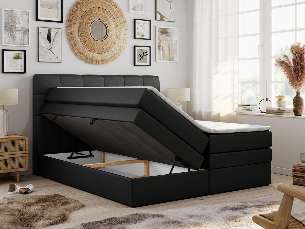 BOXSPRINGBETT LUKA KING 200/200 Schwarz Kunstleder - H4 - Schwarz, Holz/Textil (200/200cm) - MKS