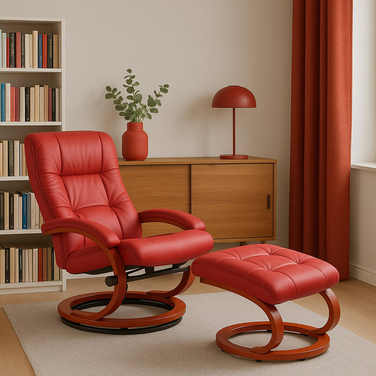 RELAXSESSEL MIT HOCKER Rot - Rot, Textil (66/104/89cm) - MCW