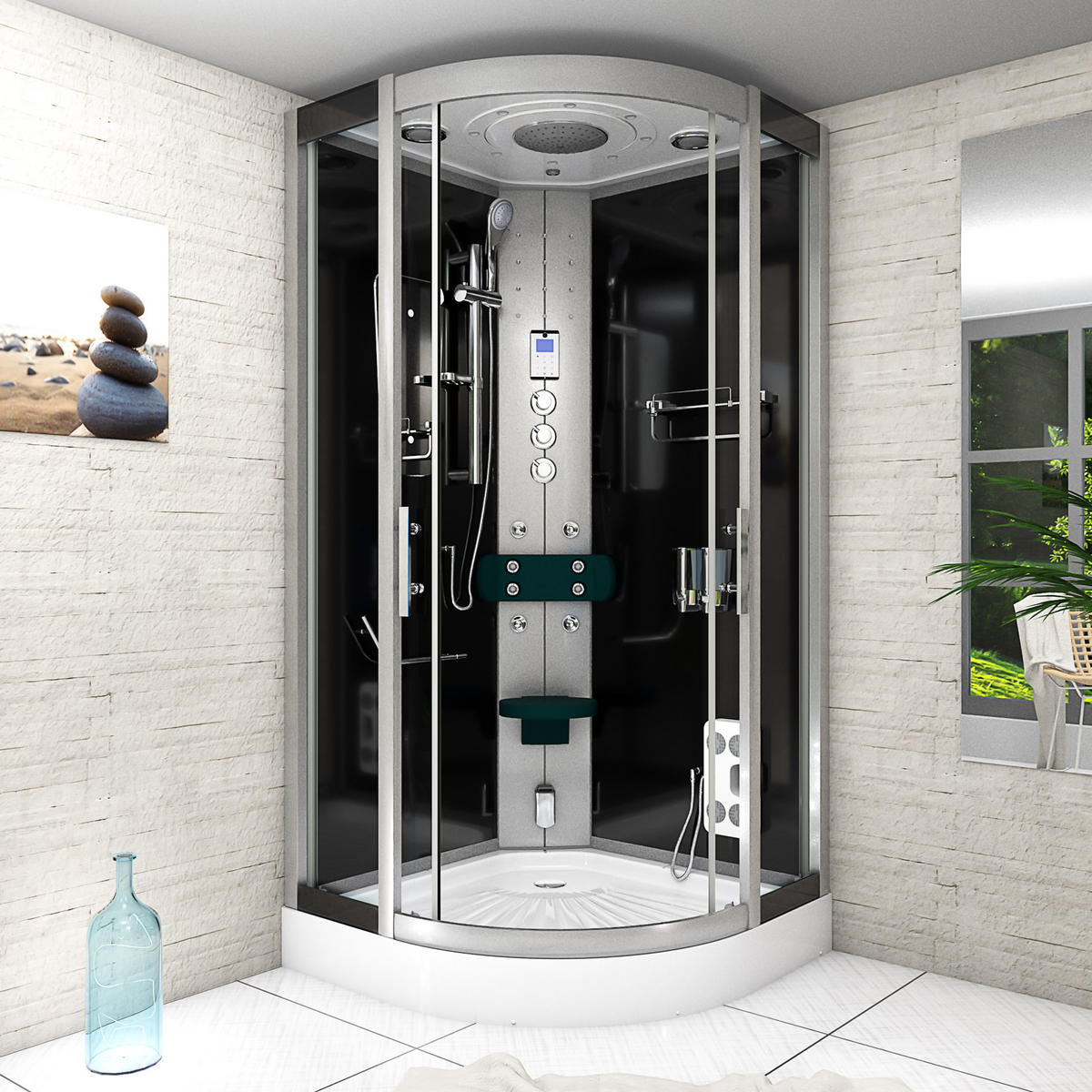 DAMPFDUSCHE Dusche D46-23T3-EC sw 100x100 - Schwarz, Glas/Kunststoff (100/100/215cm) - AcquaVapore by Sandra Jentho