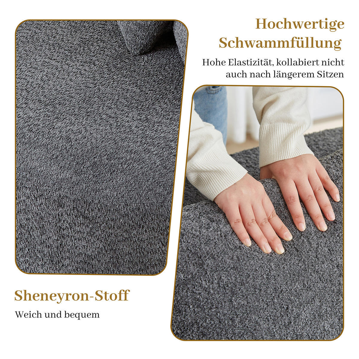 3-SITZER SOFA Geschwungenes Modulares Chenille Cashew - Grau, Textil (223/79/109cm) - Urban Meuble