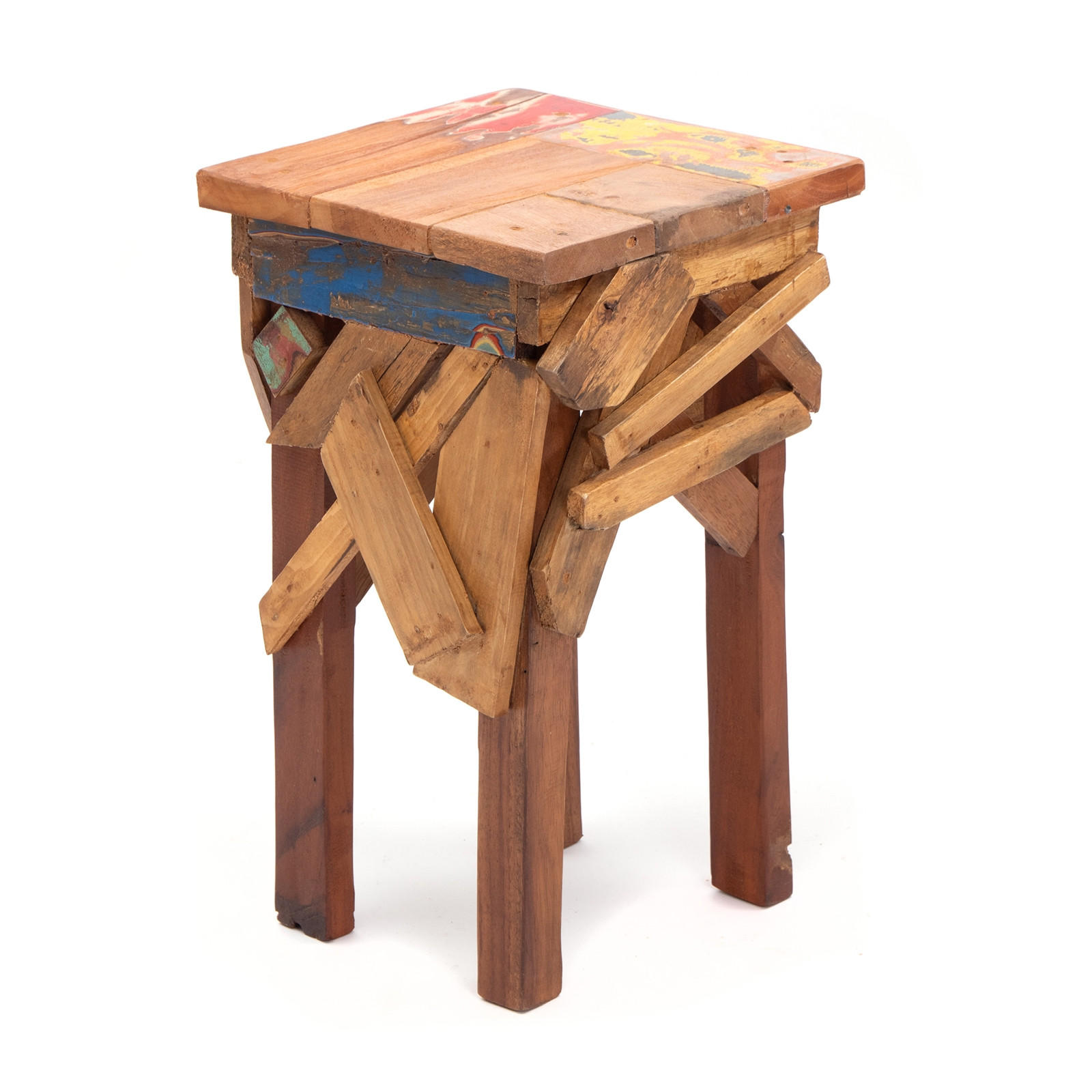 HOCKER Patchy 52x30 cm, Recyclingholz massiv natur-bunt - Naturfarben, Holz (30/52/30cm) - CREEDWOOD