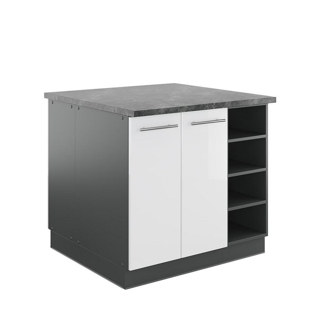KÜCHENINSEL Fame-Line Weiß Hochglanz/Anthrazit 90 cm ohne Arbeitsplatte - Weiß Hochglanz/Anthrazit, Holzwerkstoff (90/82/82cm) - Vicco