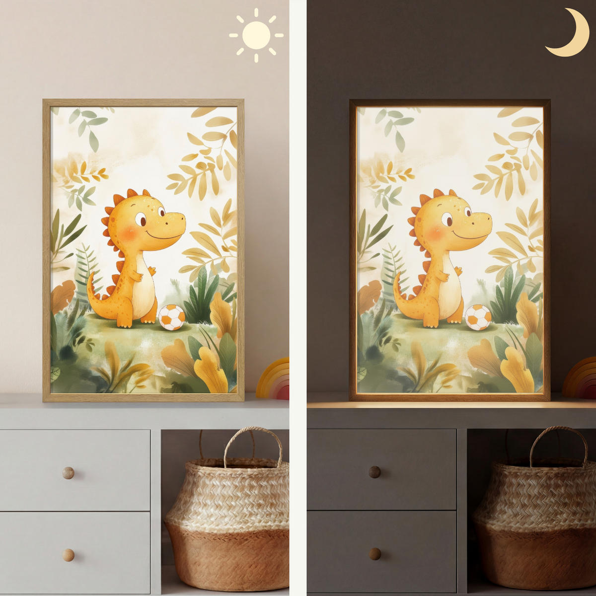 NÁSTĚNNÁ LAMPA S AKUMULÁTOREM Dino - Fotbal - Orange 40x60 cm - béžová, kompozitní dřevo (40/60/8cm) - OnlyWow