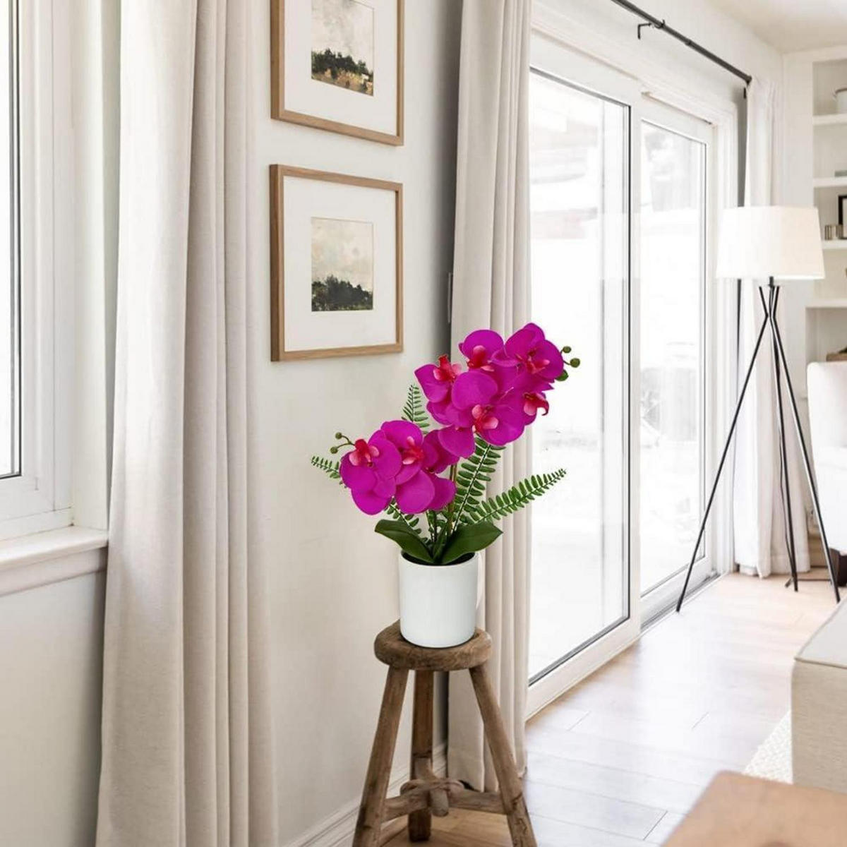 KUNSTBLUME Orchidee Phalaenopsis mit 2 Stielen 40.5 cm Weiß Rosa Violett - Pink, Kunststoff (38.1cm)