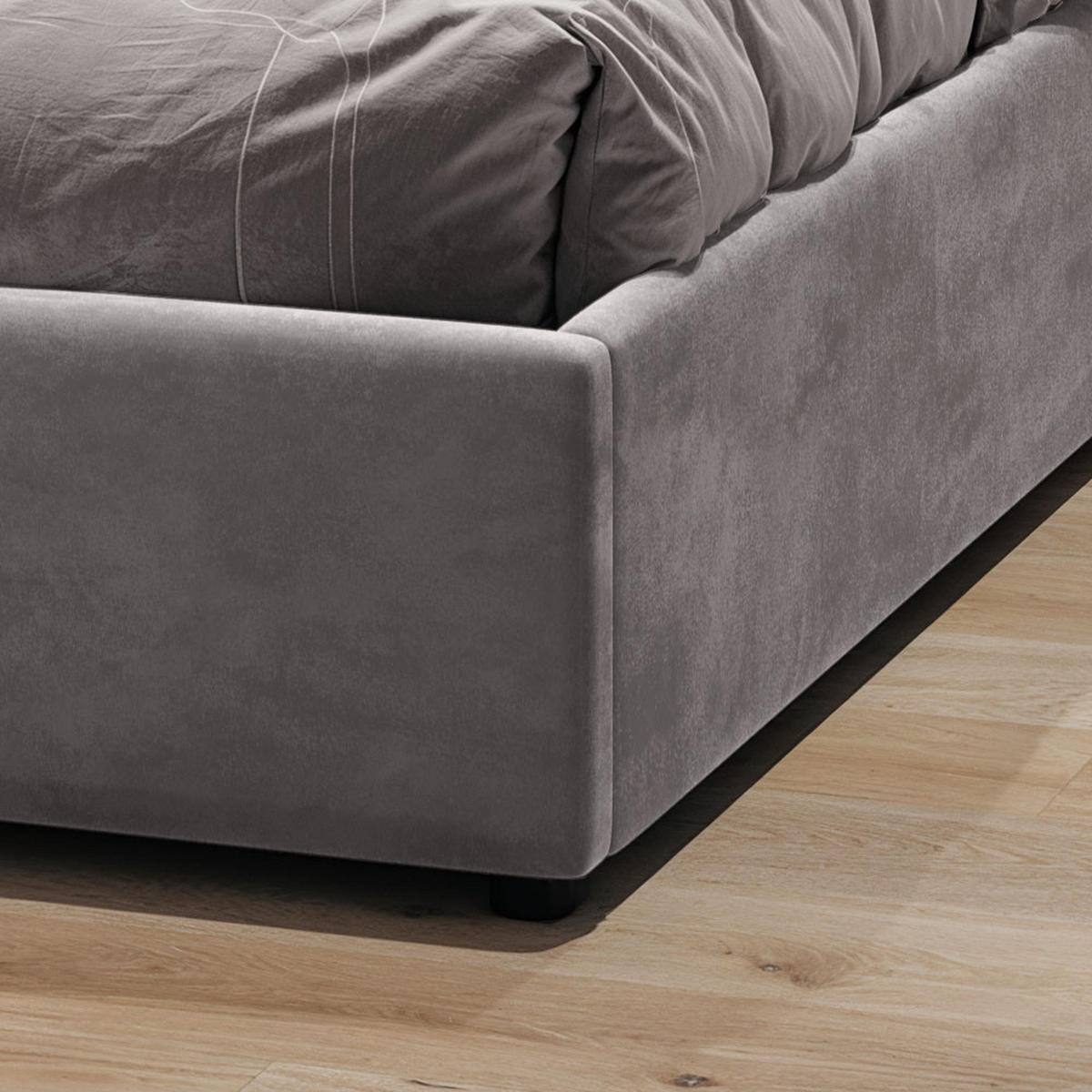 POLSTERBETT 140×200 mit Bettkasten und Lattenrost Mira HLR-22 Grau Velours - Grau, Holz (140/200cm) - Jana