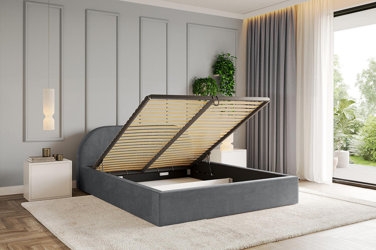 POLSTERBETT mit Bettkasten und Lattenrost, Bett mit Matratze H3/H4 - TIVON-V1 180x200 Dunkelgrau - Anthrazit, Holzwerkstoff/Textil (180/200cm) - ALTDECOR