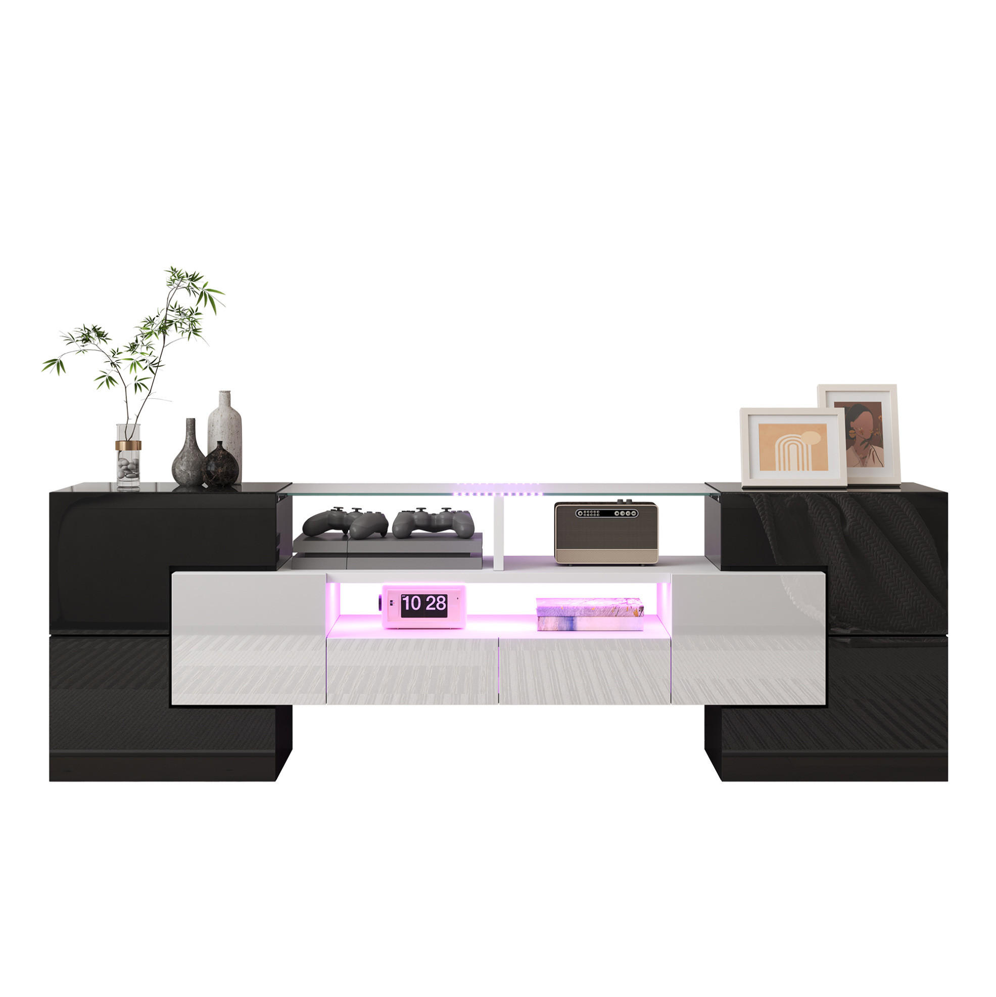 TV-SCHRANK 145/30/51 cm hochglänzend Weiß mit LED-Beleuchtung und Glasoberfläche - Weiß, Holzwerkstoff (145/51/30cm) - OKWISH