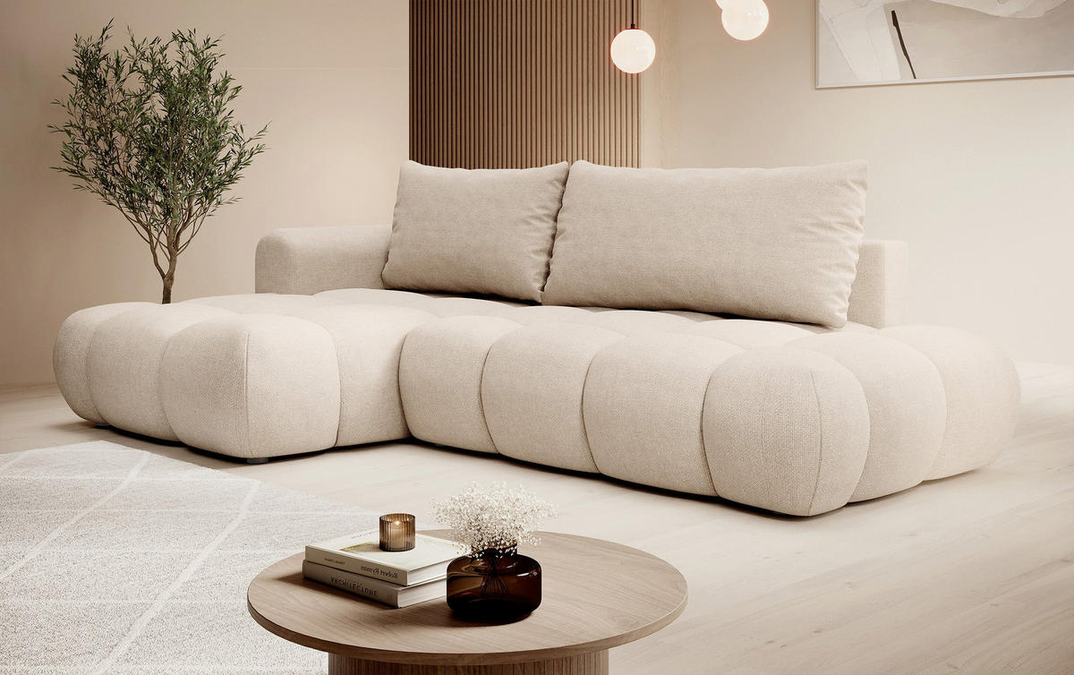 ECKSOFA Ombo Beige Chenille 280 cm - Beige/Schwarz, Kunststoff/Textil (284/167cm) - Selsey