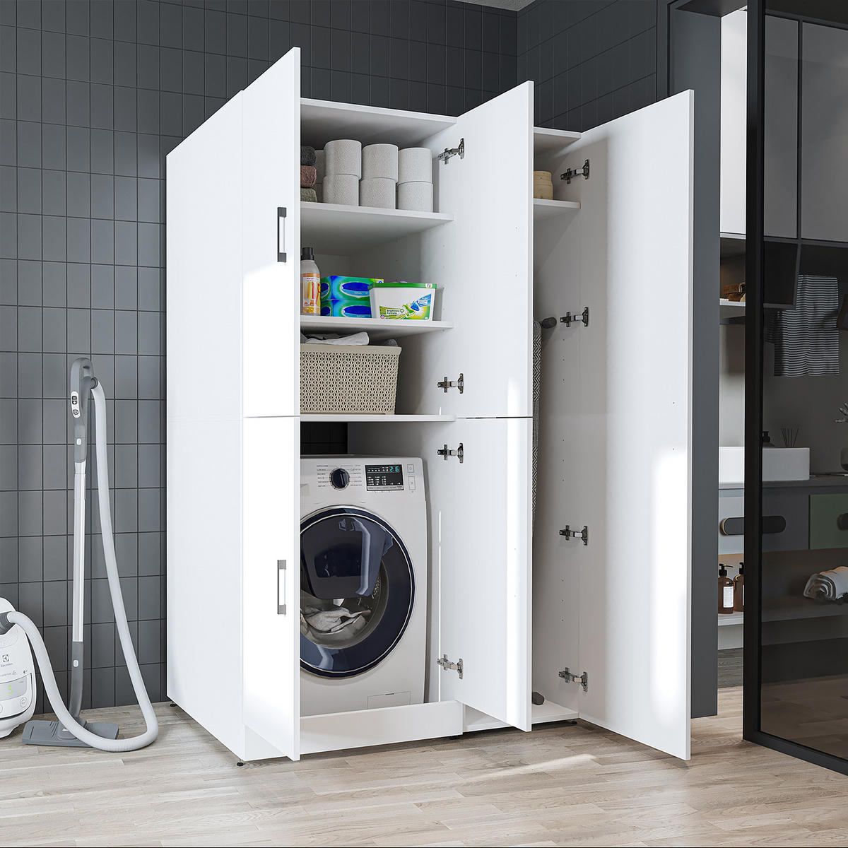 WASCHMASCHINENSCHRANK DORA-II 115cm Breit, 186cm Hoch - Weiß, Holzwerkstoff (115/186/73.8cm)