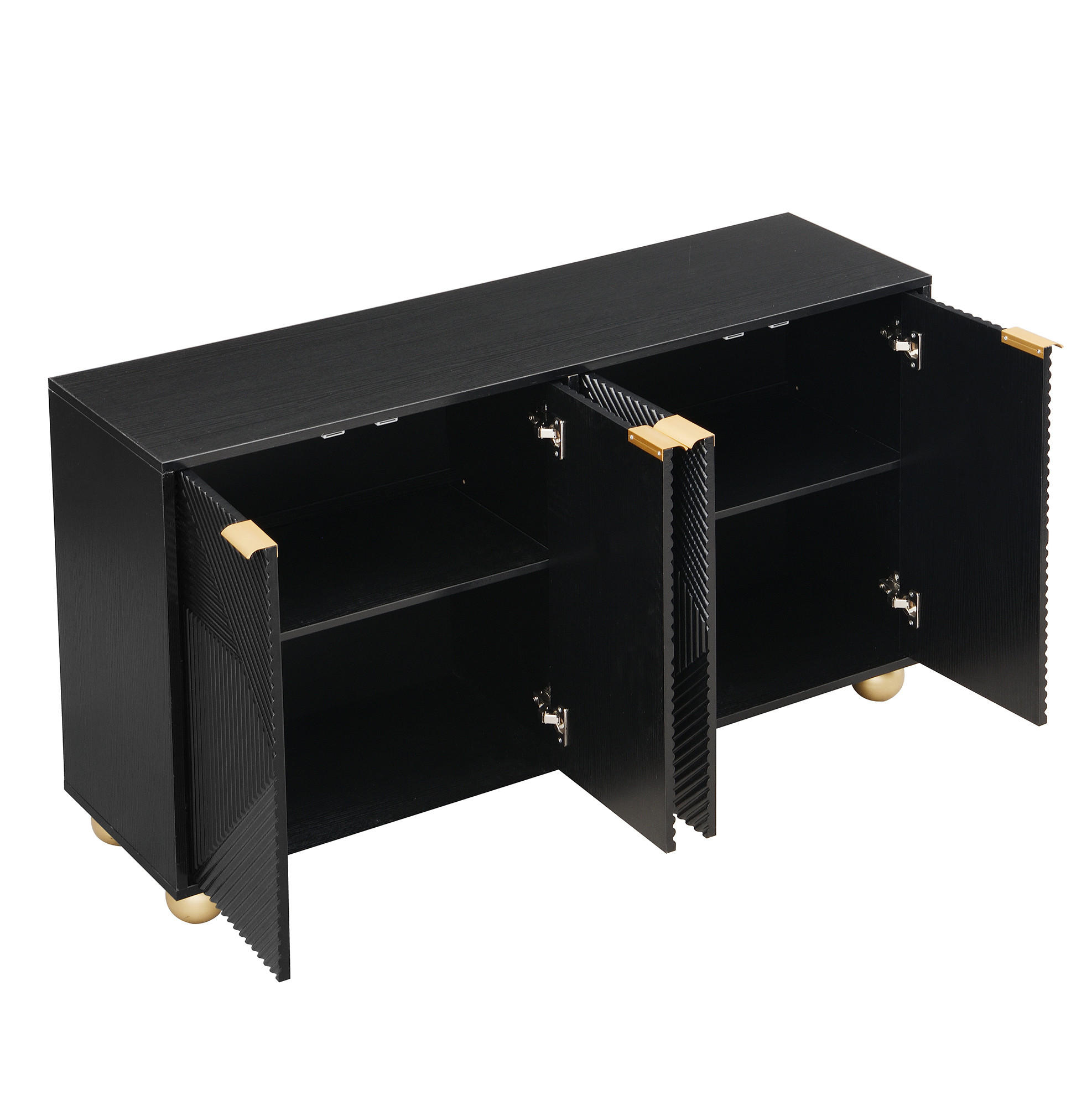 SIDEBOARD 120/35/71,5 cm aus MDF mit 4 gravierten Türen Schwarz - Schwarz, Holzwerkstoff (120/71.5/35cm) - Modenvie