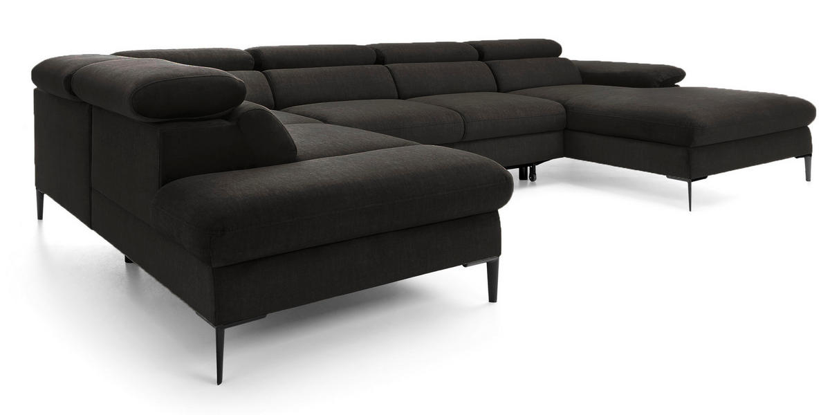 ECKSOFA U-Form 350 cm Amaro M mit Schlaffunktion, Rechts, Schwarz - Schwarz, Holz (353/214cm) - Emporius