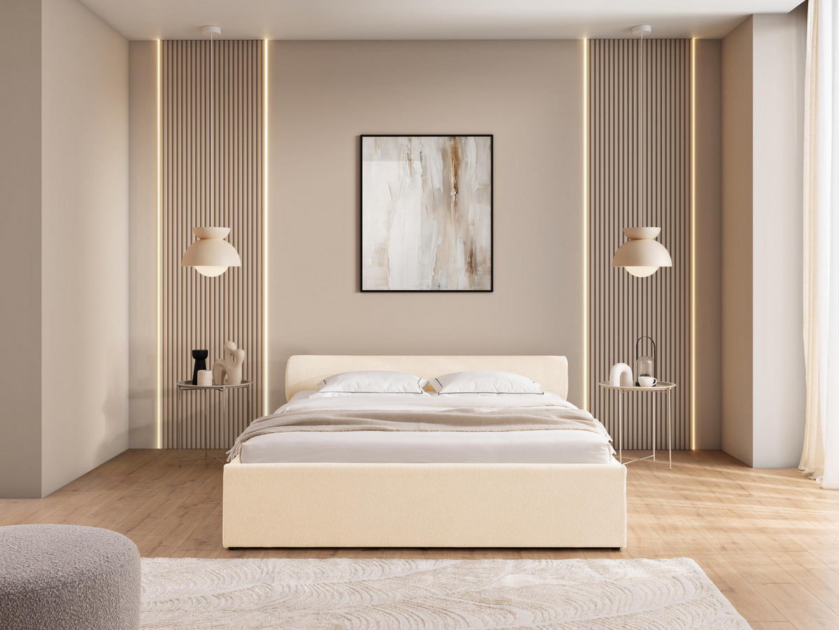 POLSTERBETT 160/200 cm Josy im Designer-Look mit Bettkasten und Lattenrost aus Hellbeige Chenille-Stoff - Beige/Schwarz, Holz/Kunststoff (160/200cm) - S-Style Möbel