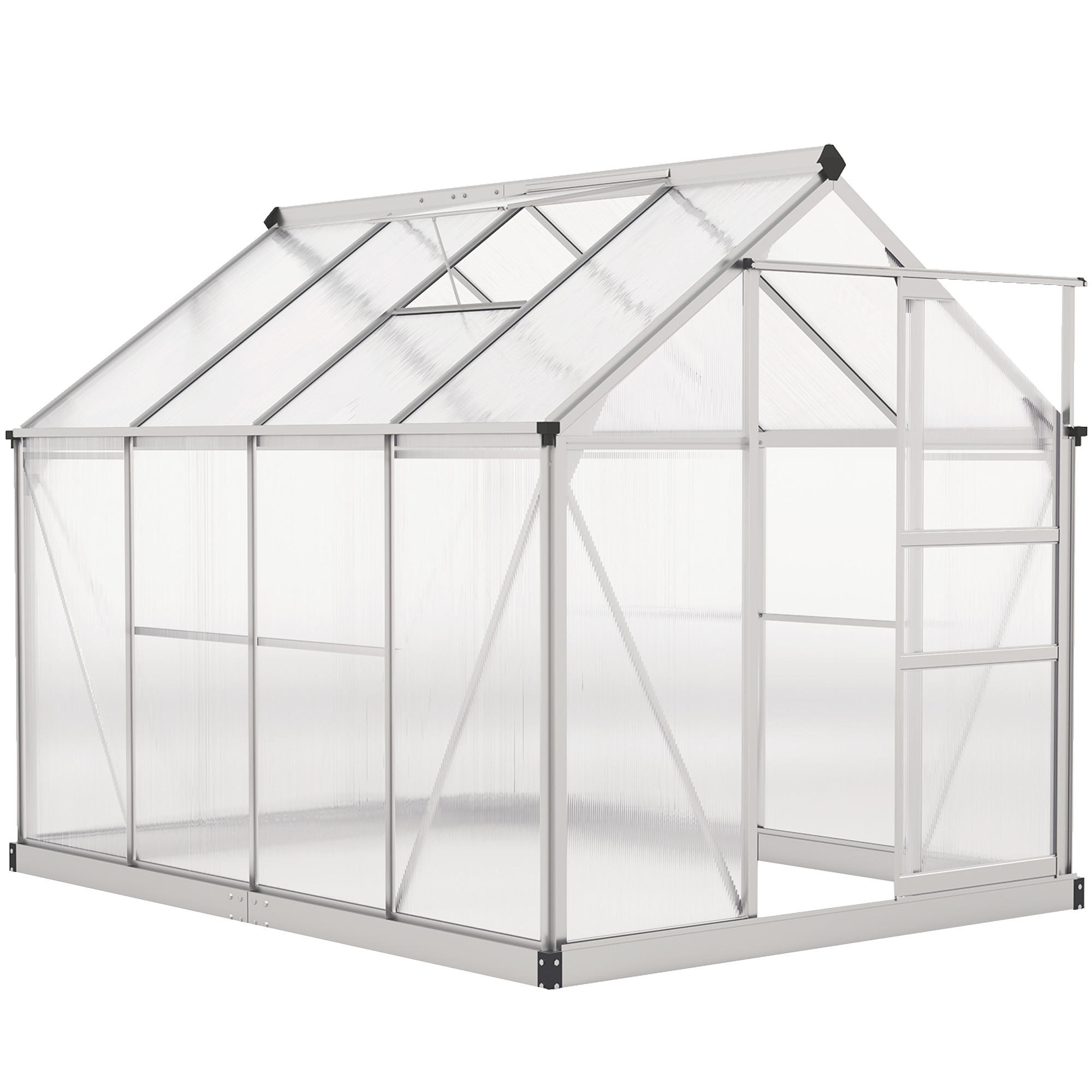 GEWÄCHSHAUS Aluminiumlegierung Polycarbonat Silber - Silberfarben, Metall (252/201/190cm) - Outsunny