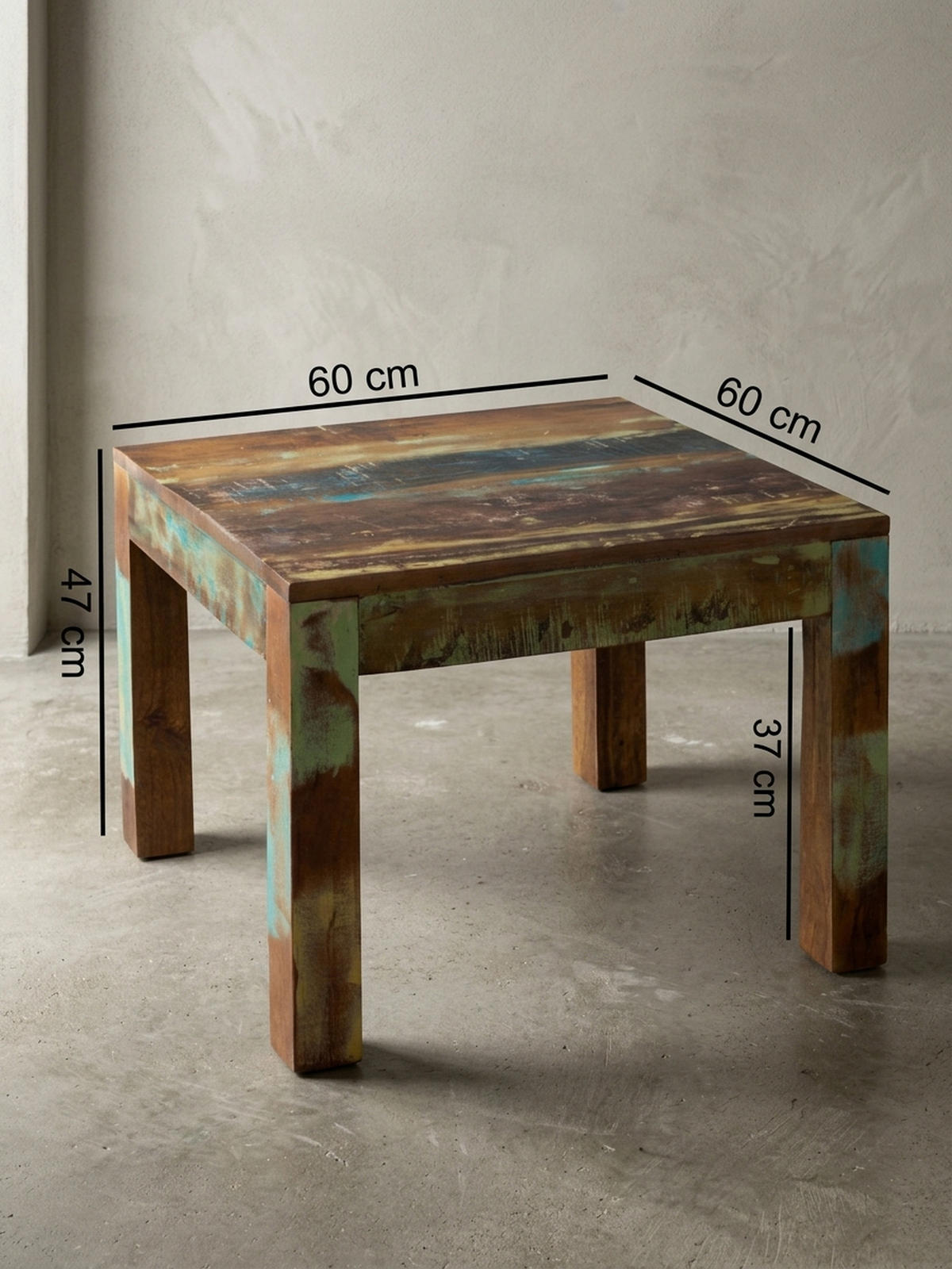 COUCHTISCH aus recyceltem Mango-Holz im Shabby-Chic Stil mit großer Tischplatte, Braun 60x60x47 cm - Braun, Holz (60/60/47cm) - KADIMA DESIGN