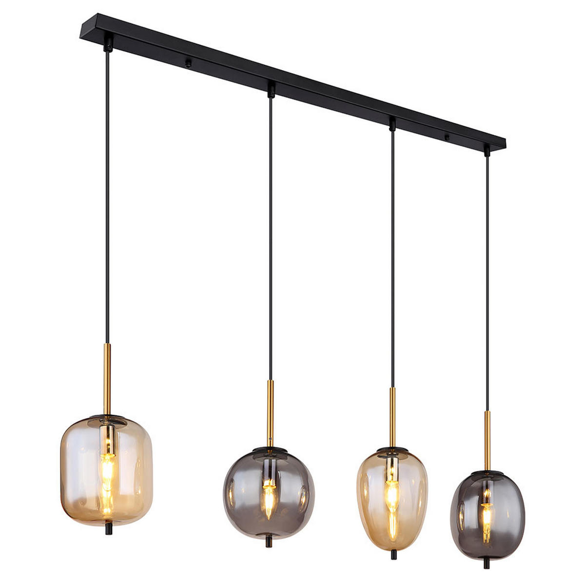 HÄNGELEUCHTE Metall Schwarz Amber-Glas 4-Flammig - Schwarz, Glas (110/18.5/120cm) - Globo Lighting