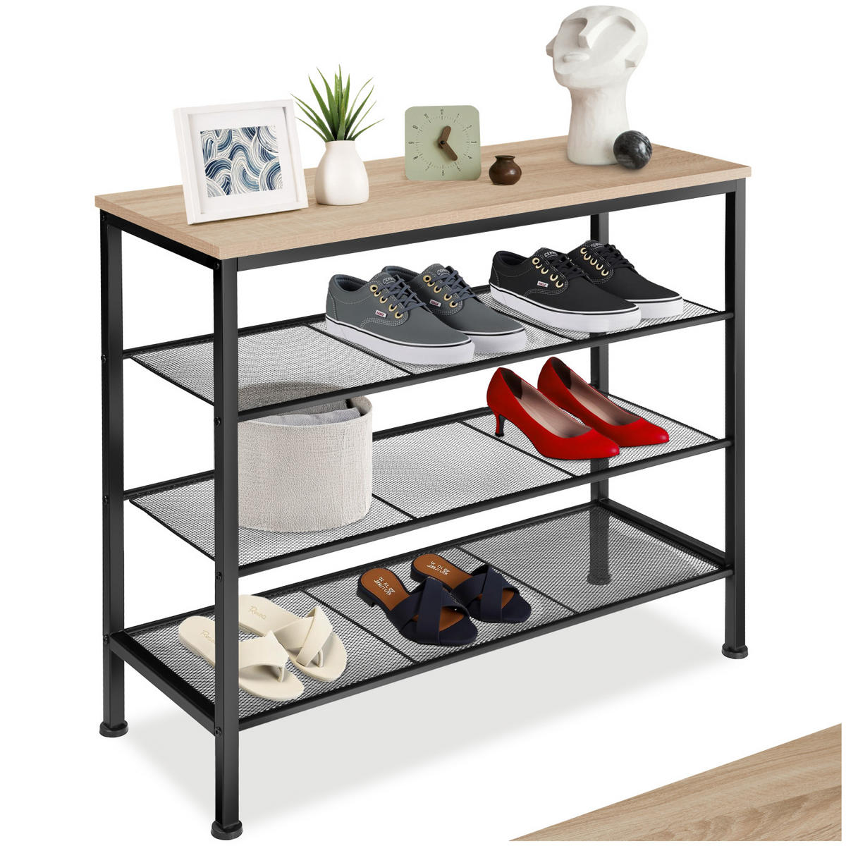 SCHUHREGAL Newport,80,5 x 30,5 x 72,5 cm,Industrial Holz hell, Eiche Sonoma - Naturfarben, Metall (30.5/72.5/80.5cm) - tectake