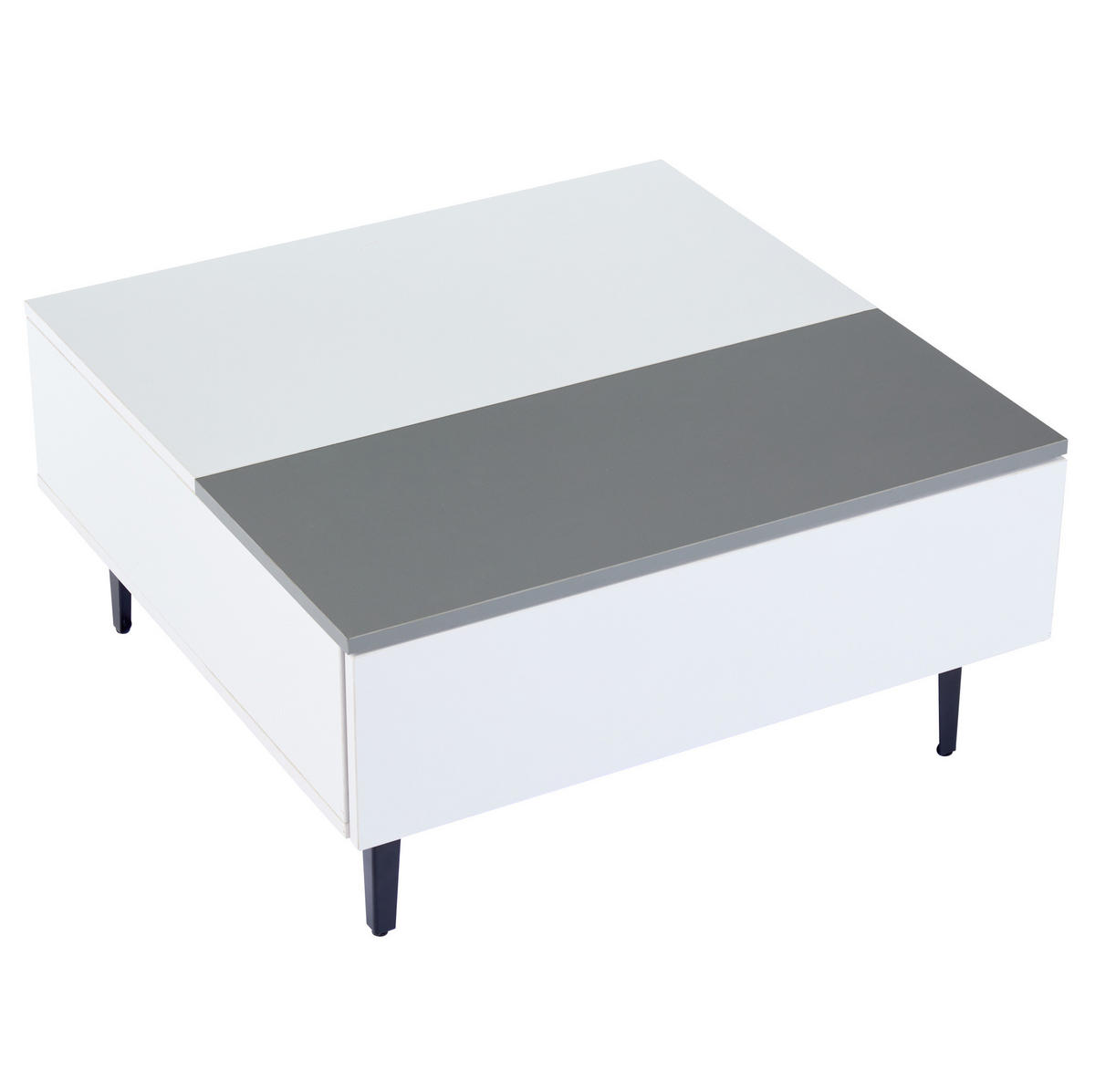 COUCHTISCH höhenverstellbar 70x70 cm MDF Weiß-Grau mit LED - Weiß, Wellpappe (70/70/35cm) - Meubliv