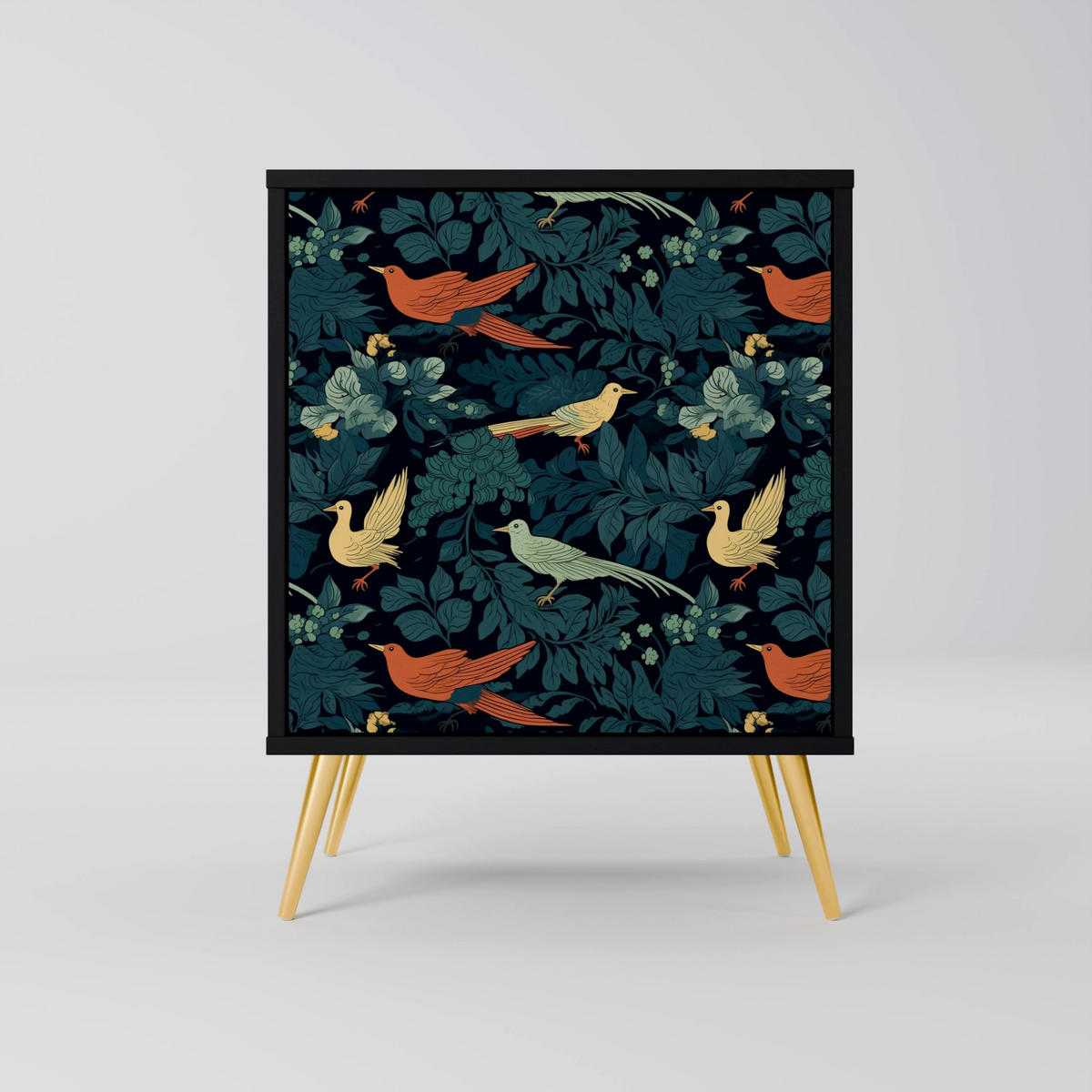 SIDEBOARD FOWL ORNAMENT, Schwarz, 57,5x42x70,5 cm, Schwarze Metall-Sternfüße - Multicolor/Schwarz, Holzwerkstoff/Metall (57.5/70.5/42cm) - SpaceRebels