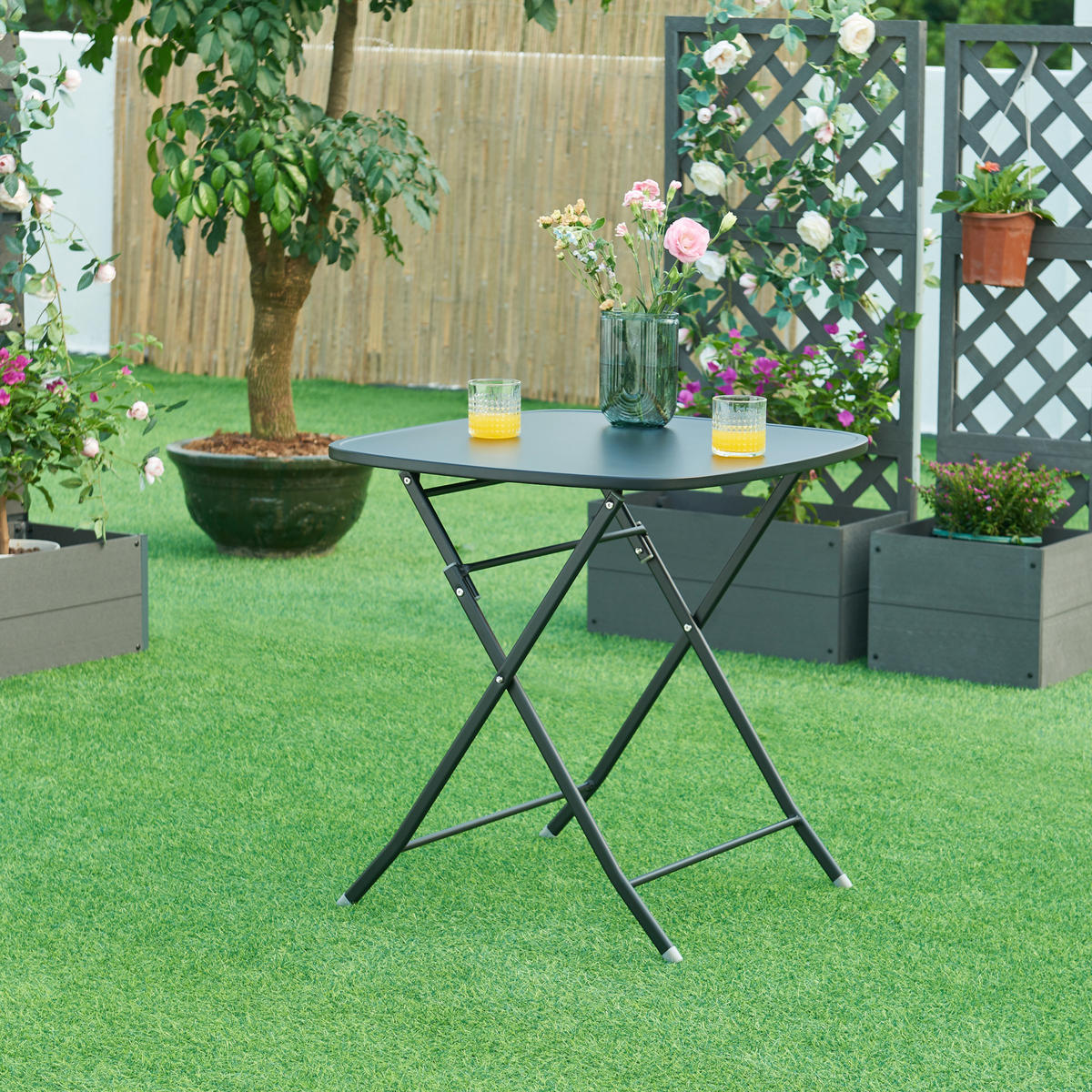 GARTENKLAPPTISCH Sande - Schwarz, Metall (70/70/71cm) - [en.casa]