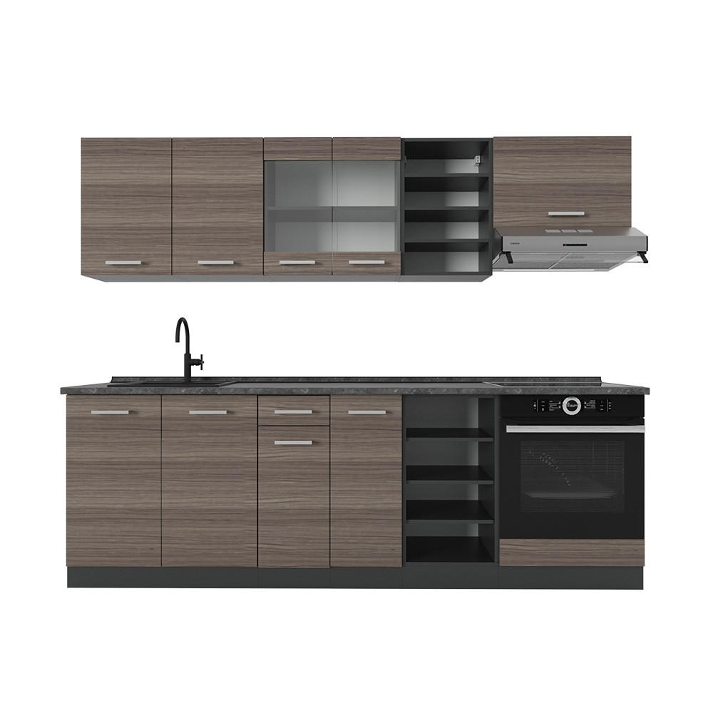 KUHINJSKI BLOK R-Line Plemenita siva/antracitna 240 cm , DP Antracit - siva/antracit, leseni material (240/81.6/60cm) - Vicco