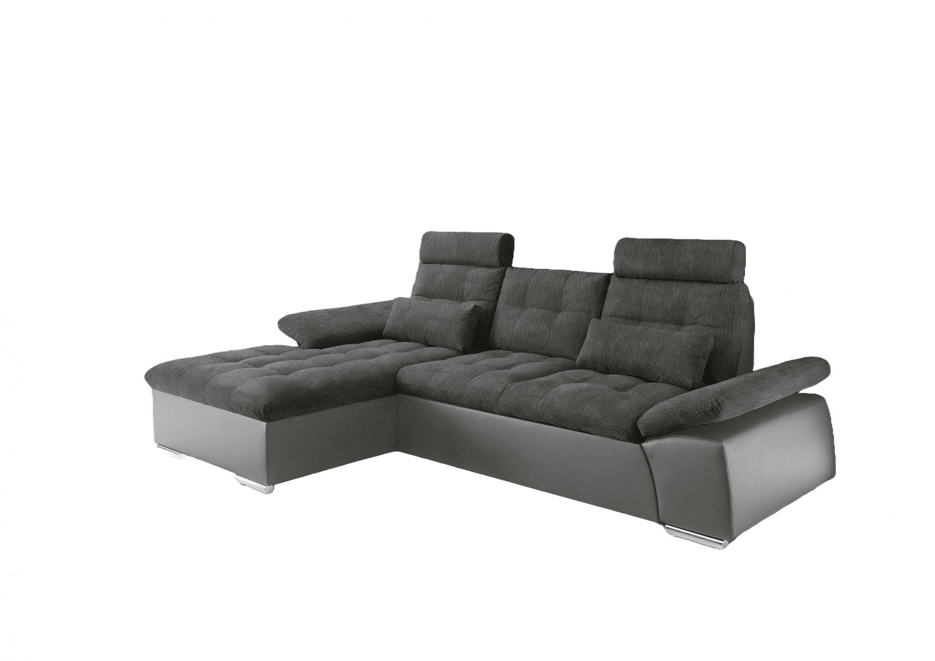 ECKSOFA mit Schlaffunktion und verstellbaren Armlehnen - Chromfarben/Dunkelgrau, Kunststoff/Textil (268/170cm) - ed exciting design