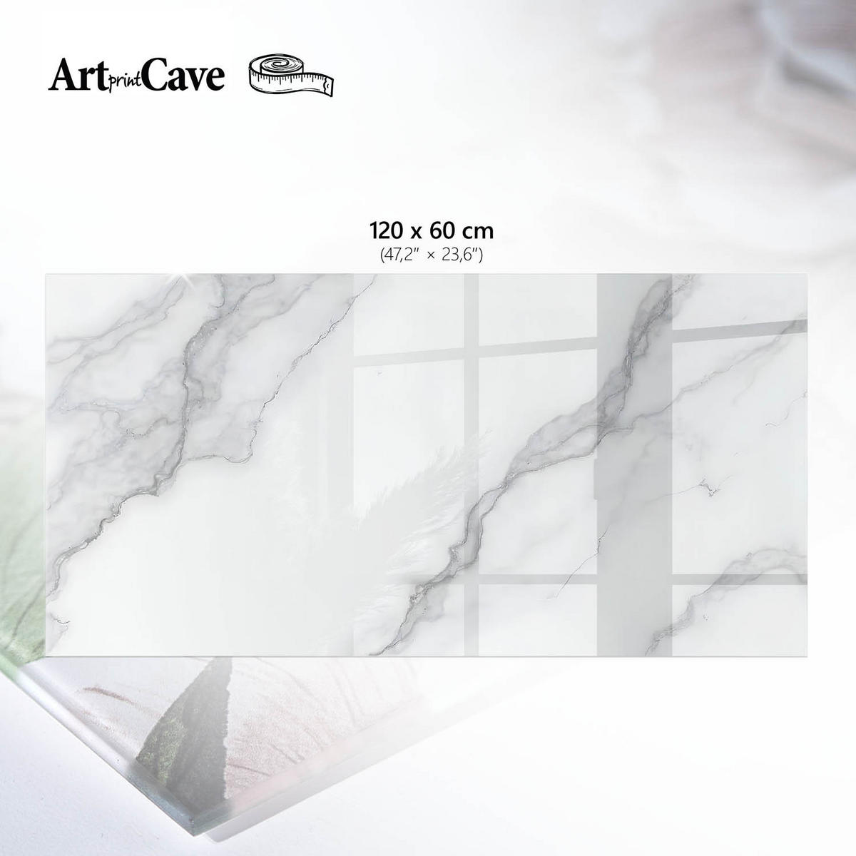 TISCHPLATTE 120x60 cm – Marmormuster - Schwarz, Glas (120/60/0.4cm) - Wallfluent