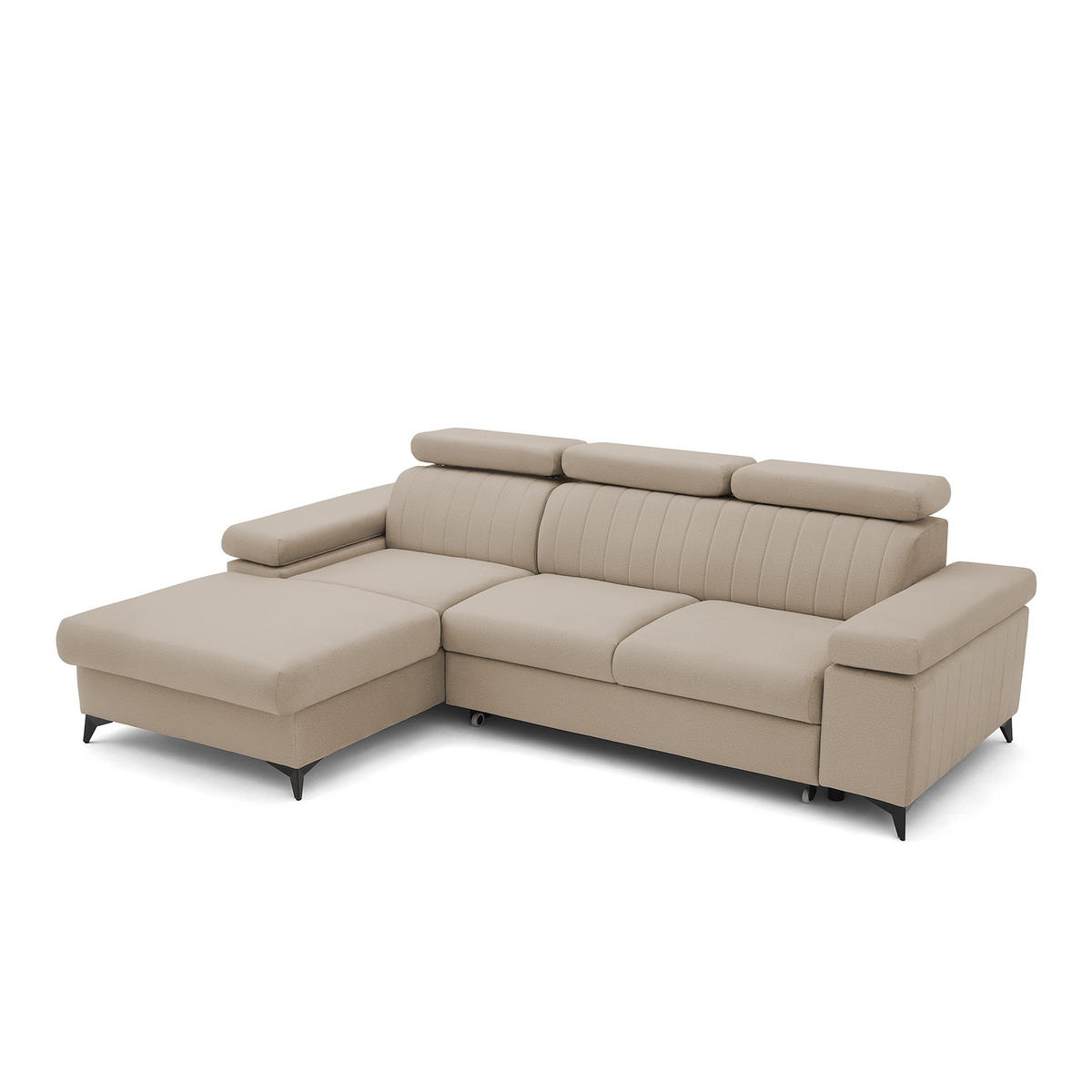 ECKSOFA FELIX L Links mit Schlaffunktion Velours Beige - Beige/Schwarz, Holz/Textil (257/176cm) - Muffo