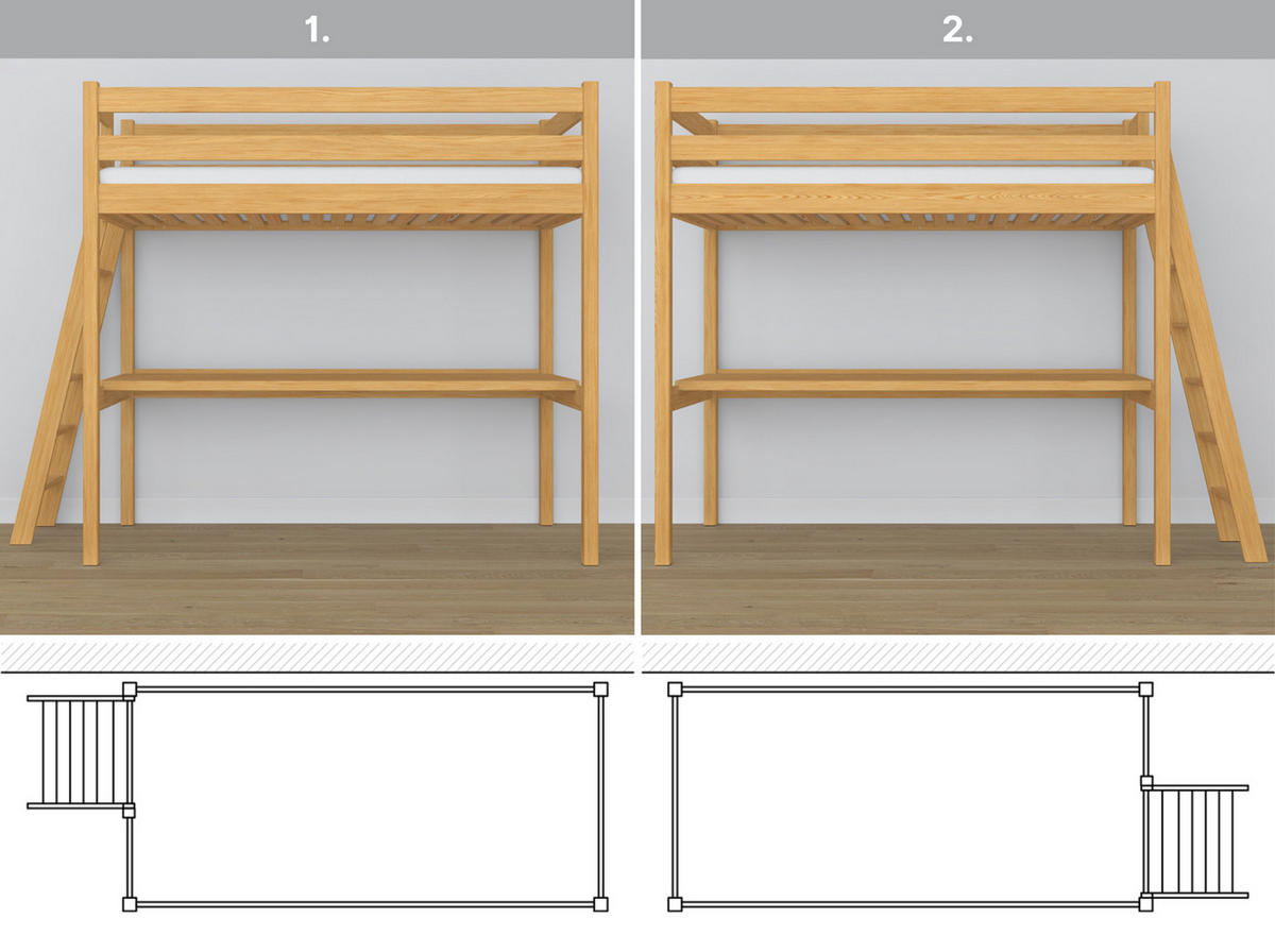 HOCHBETT N02 mit Schreibtisch Naturkiefer 120/190 - Hellbraun, Naturmaterialien/Holz (120/190cm) - N-Wood