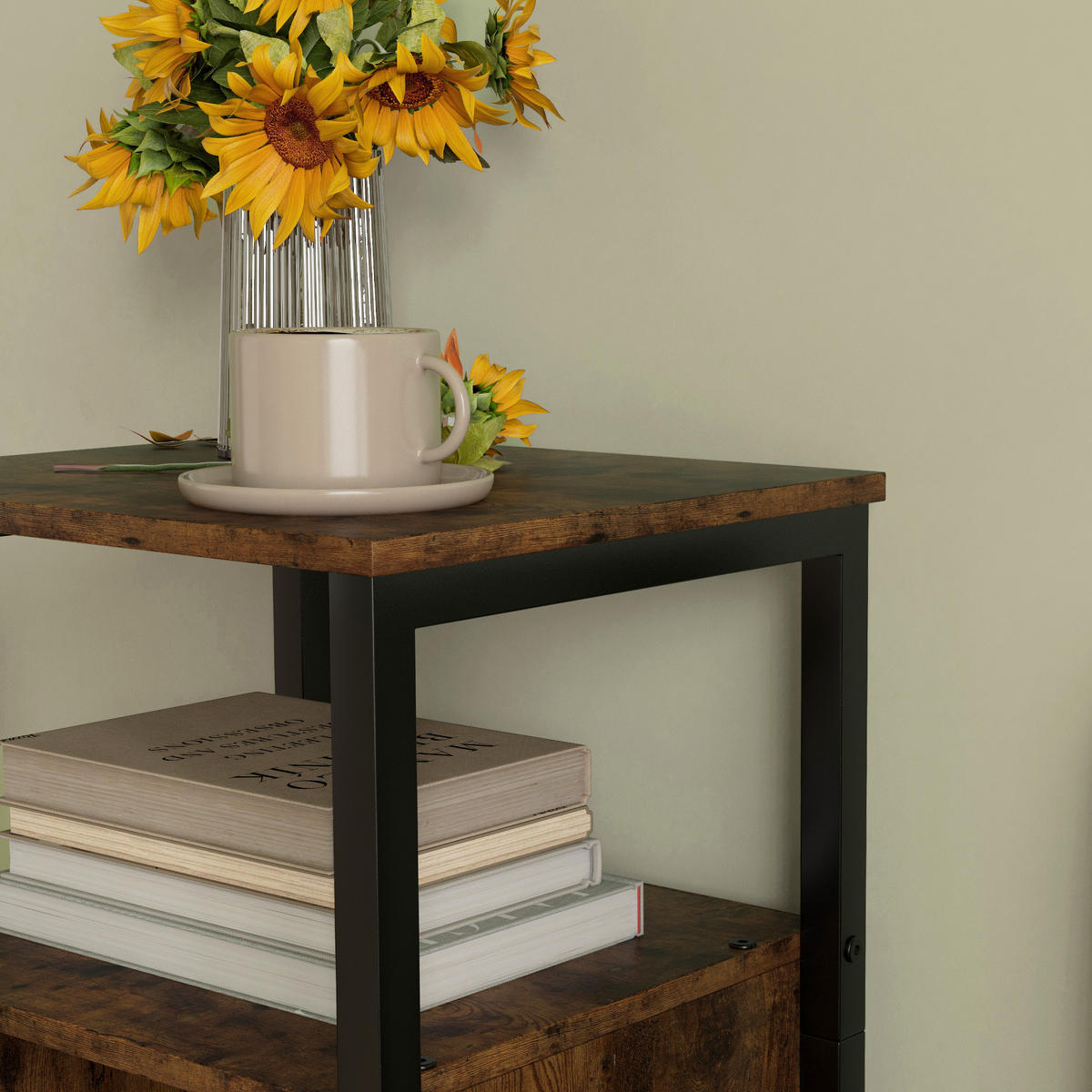 BEISTELLTISCH 34/30/80 cm Rustikales Braun mit verstellbarem Regal und magnetischer Tür - Braun, Holzwerkstoff (34/30/80cm) - OKWISH