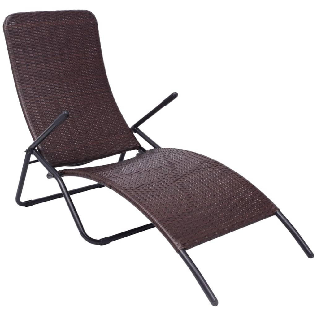 SONNENLIEGE Klappbar Poly Rattan Brown - Braun, Holz (61/95/147cm) - furnicato