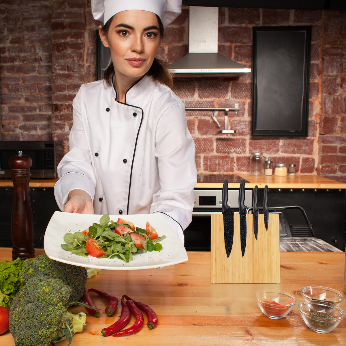 MESSERBLOCK - Hellbraun, Holz/Metall (28/27.5/12cm) - Relaxdays