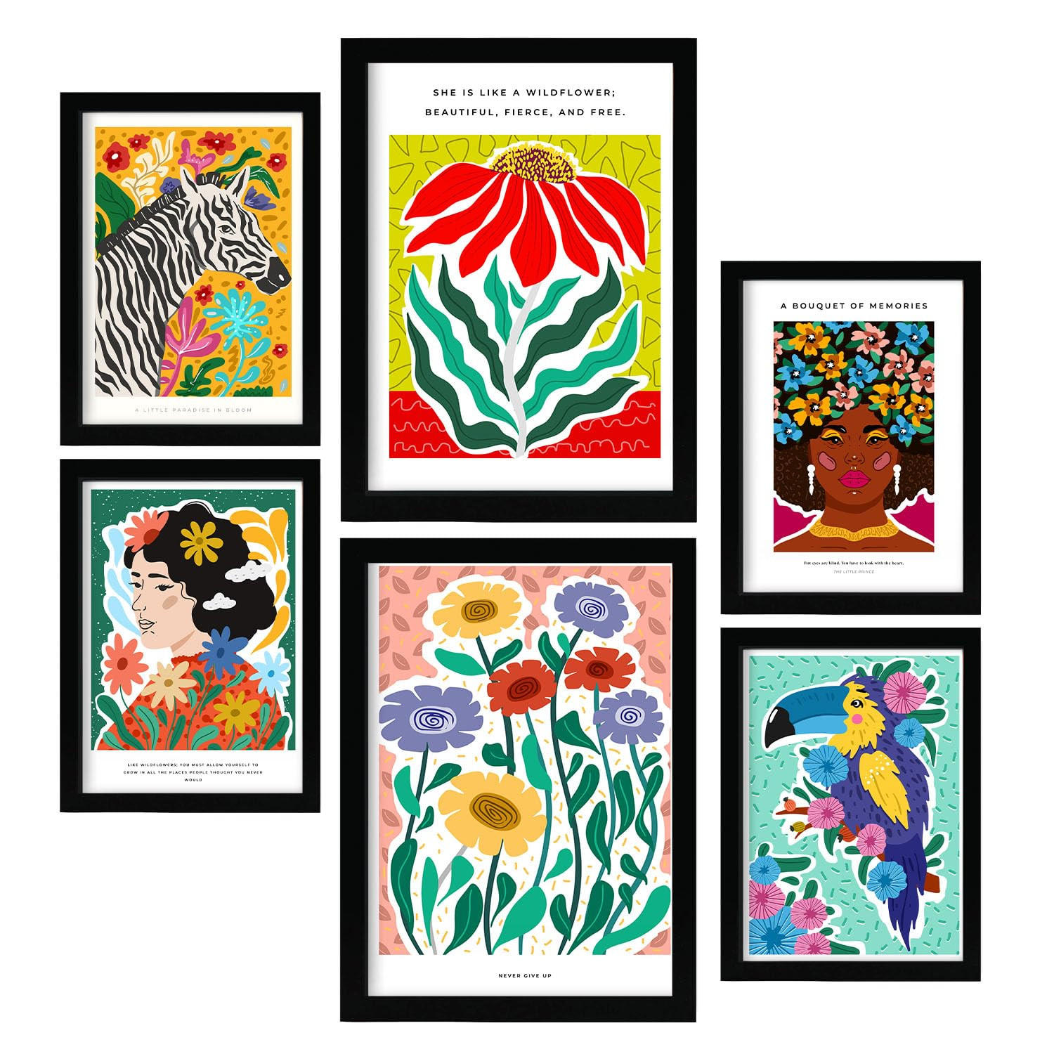 POSTER Set Mit 6 Paradise Zusammenfassung A3 & A4 Schwarzer Rahmen - Schwarz, Papier (29/3cm) - Nacnic