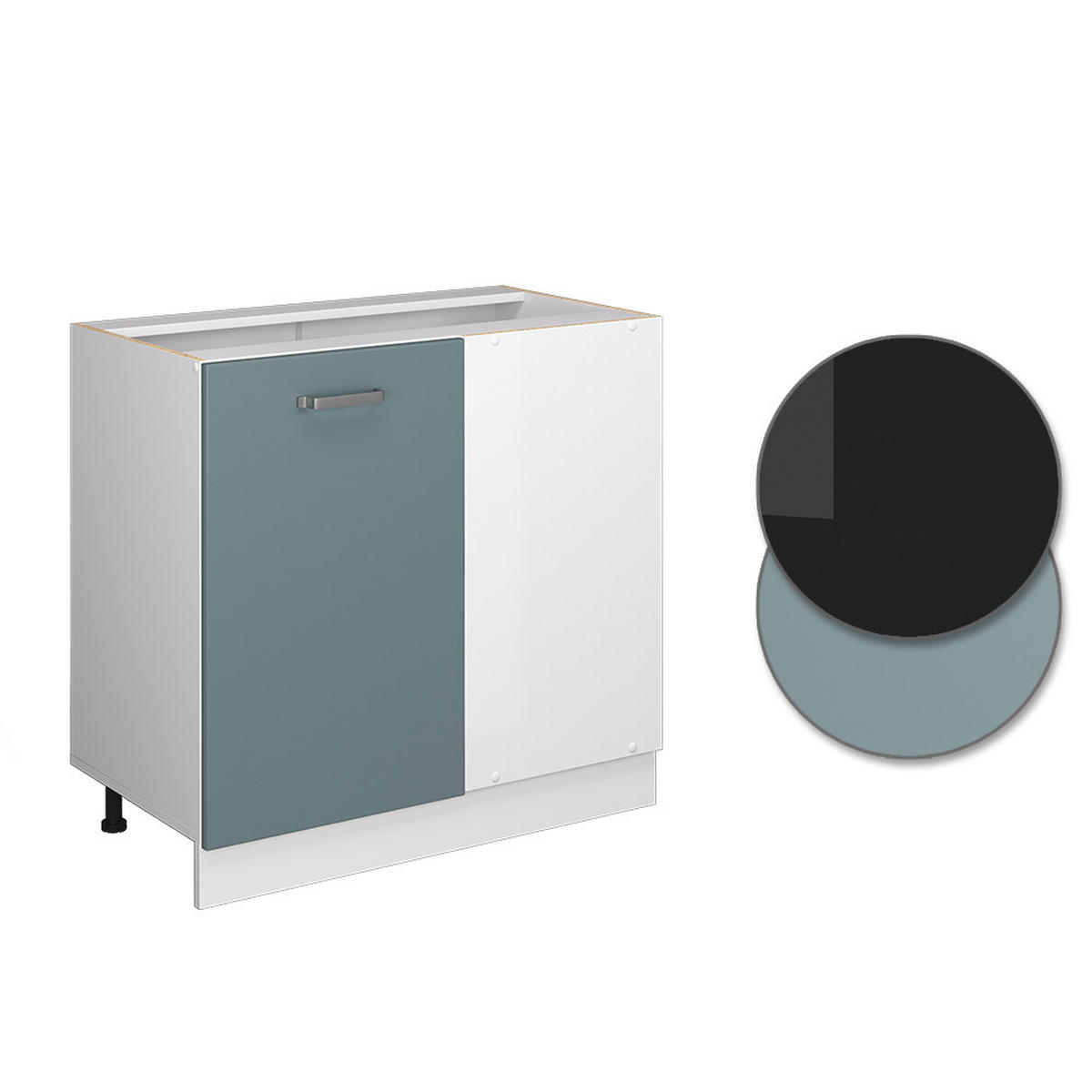 ECKUNTERSCHRANK R-Line Blau-Grau 86 cm, AP Eiche - Blaugrau/Weiß, Holzwerkstoff (86/81.6/60cm) - Vicco