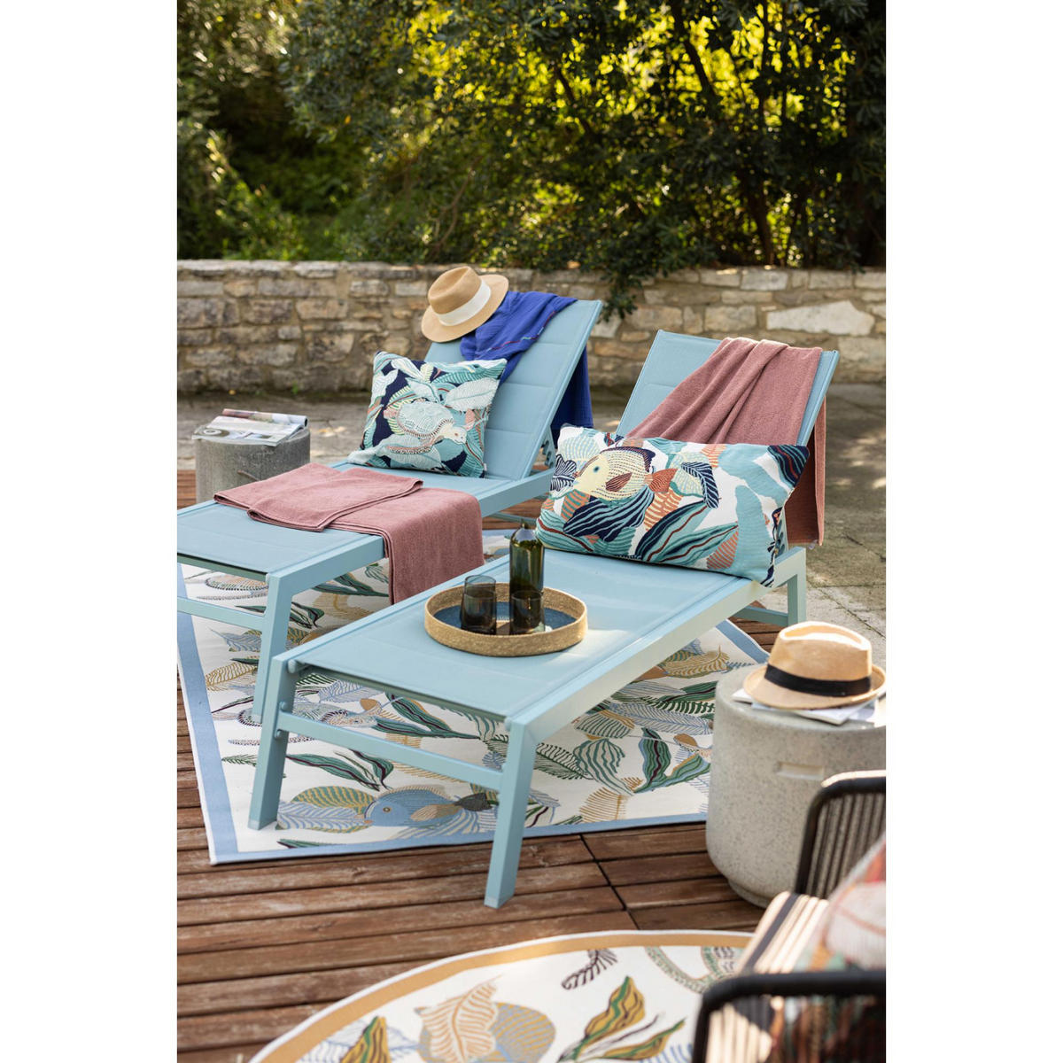 OUTDOOR-TEPPICH Dori lagunenblau 160 x 230 x 1 cm - Türkis, Textil (160/230cm) - Vivaraise